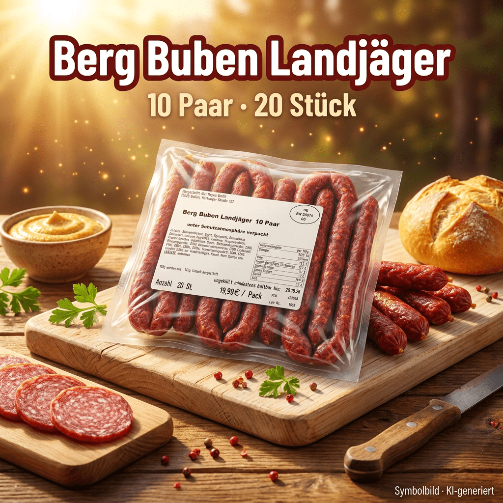 Black Forest Country Sausage - Smoked Air-dried - 10 Pairs 20 Pieces - 800g