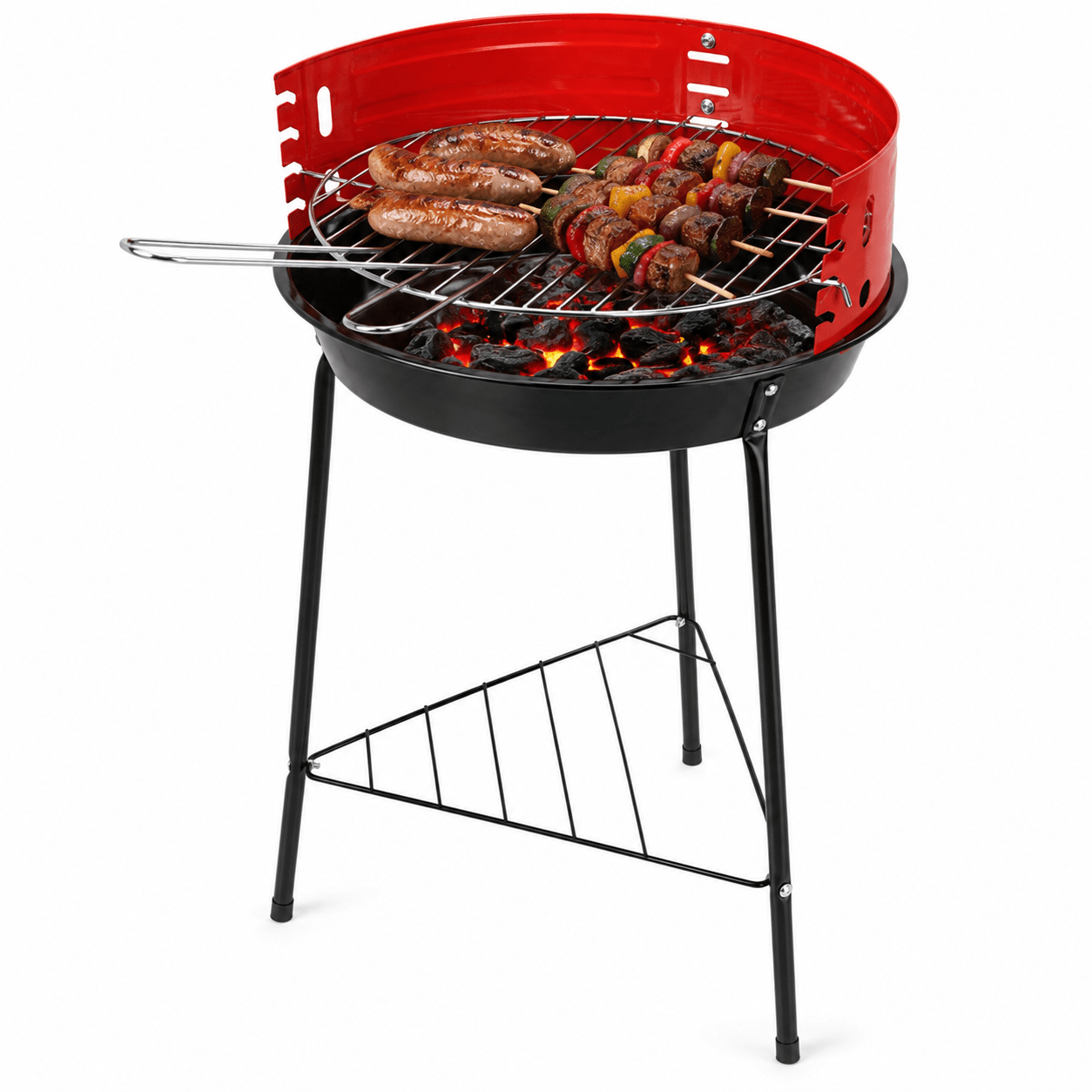 TEMU Semi-round Charcoal Bbq Ø33cm | Portable 3-leg Barbecue, Chrome-plated Grill, Black Enamel, Small Charcoal Grill, Garden & Balcony Grill,