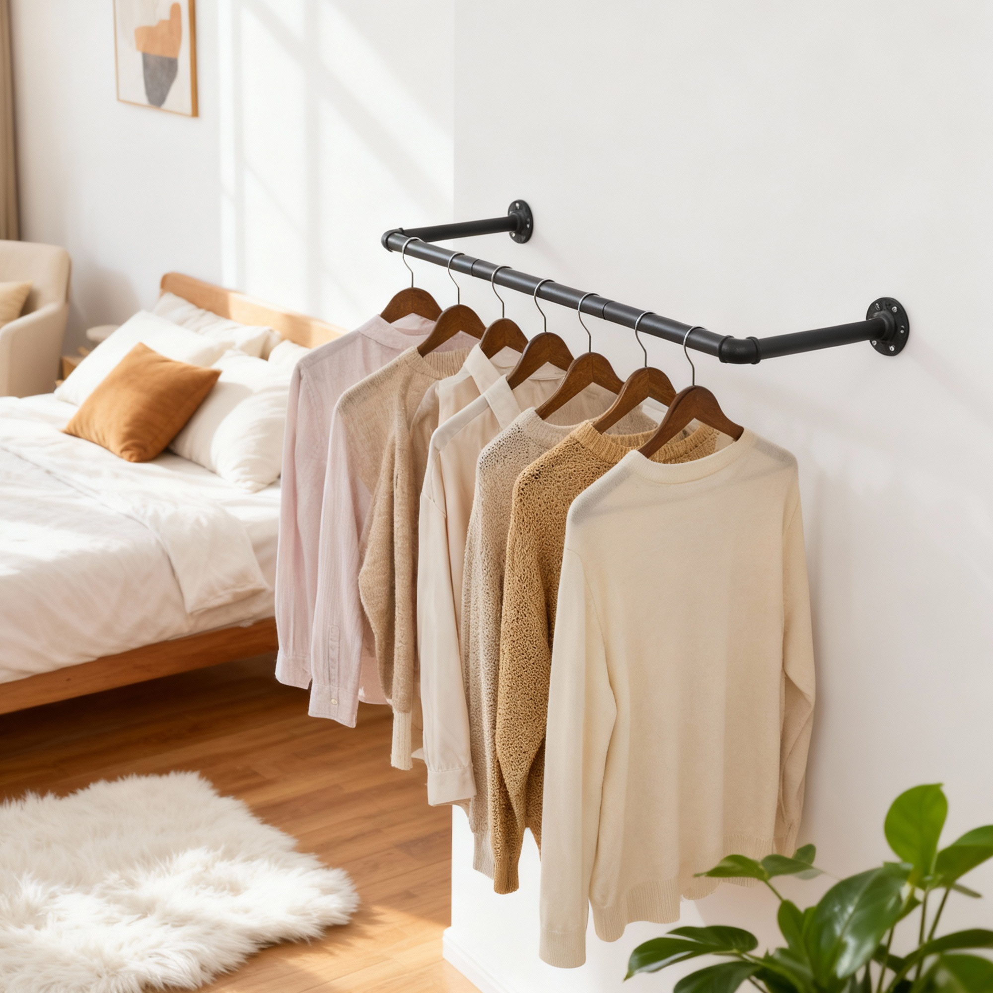 Image of Metal Wall Coat Rack, Space-saving Clothes Rail, , For Hallway Or Small Spaces, , Black
