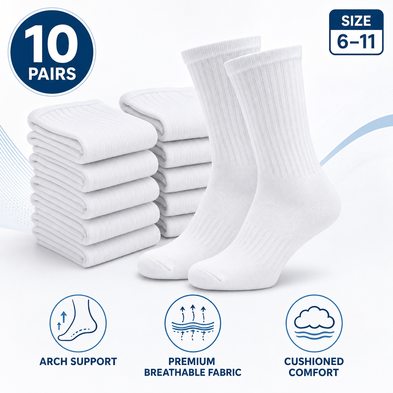 TEMU 10 Pairs Men' | Rich Cotton Cushioned Classic Crew Socks For Everyday, Gym & Running (uk 6–11)