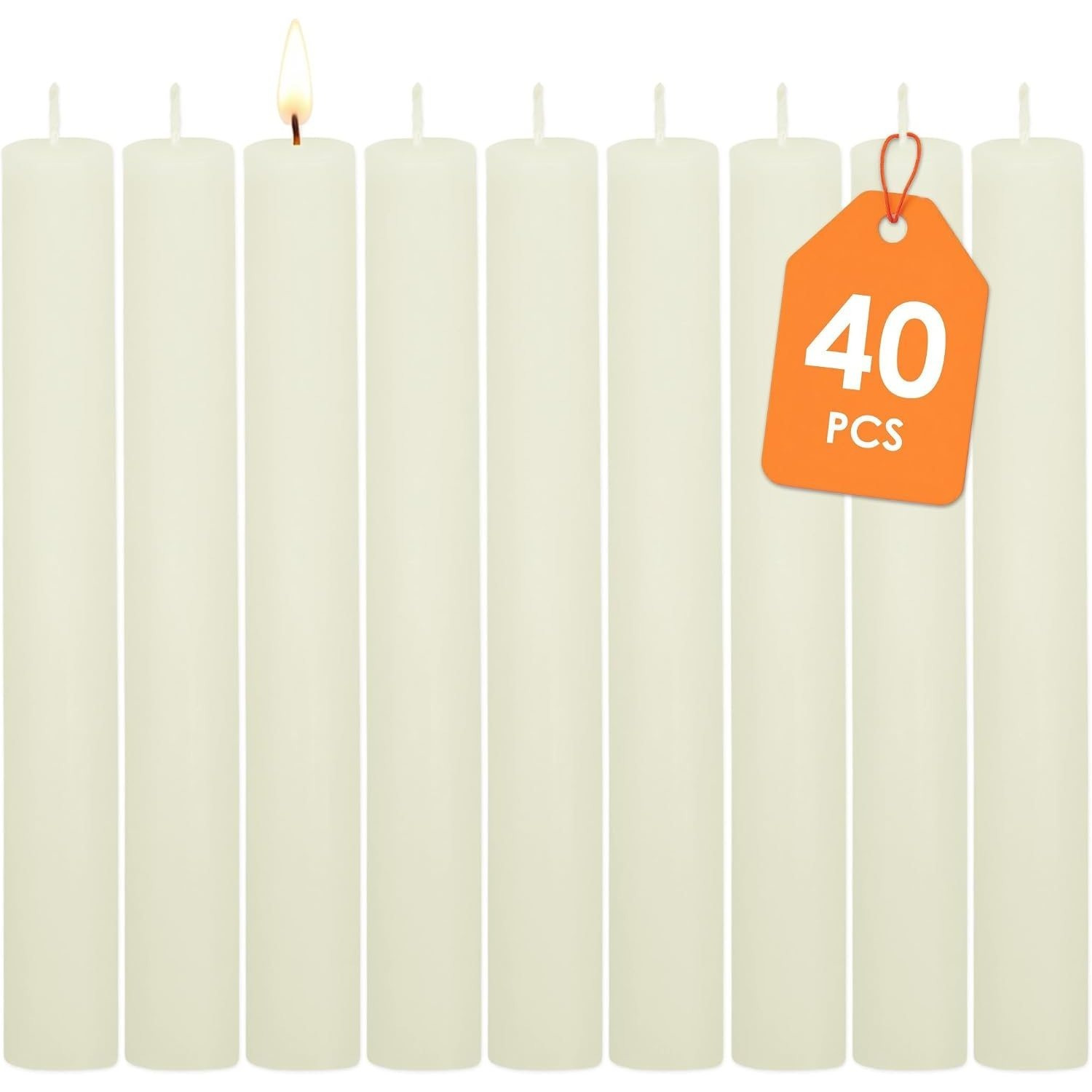 Image of Real Wax Taper Candles, Cream White, 17.5 Cm Height, Pack Of 40 | Classic, Holiday Table Candle Set, For Advent, Christmas, St. , Wedding, Birthday Decor