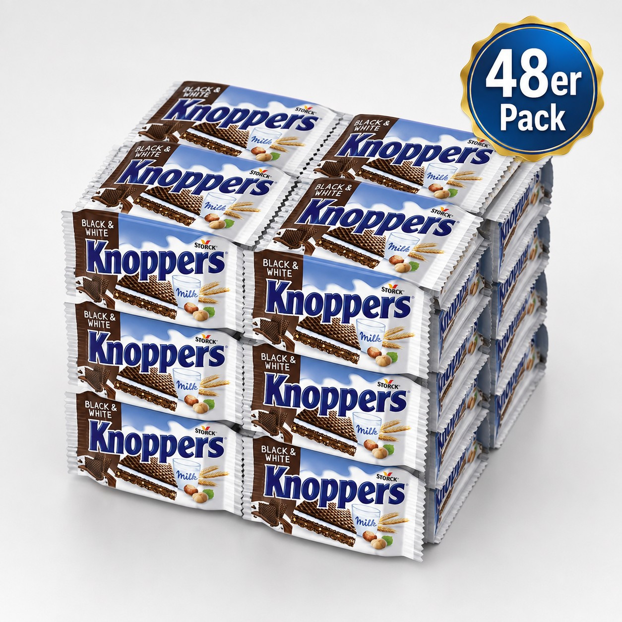 Image of Knoppers Black & White In 48-piece Xxl Value Pack – Crispy Cocoa Wafer With Milk Cream, Nougat Cream, Hazelnut Pieces, And Fine Chocolate