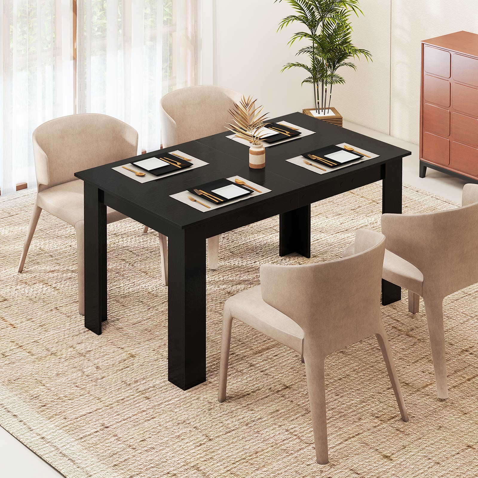 Image of Wooden Extendable Dining Table (extends Up To 160 Cm), Space- Table Suitable For Dining Rooms, Kitchen Or Living Rooms