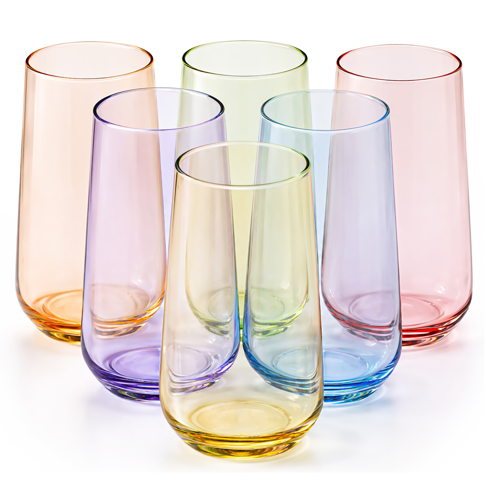 Image of 6pcs Set Of Colored Glass Tumblers, 430 Ml - 6 High, Colorful Water Glasses & Highball Glasses, , In 6 Colors, Ideal For Juices, Lemonade, Iced Tea, And S