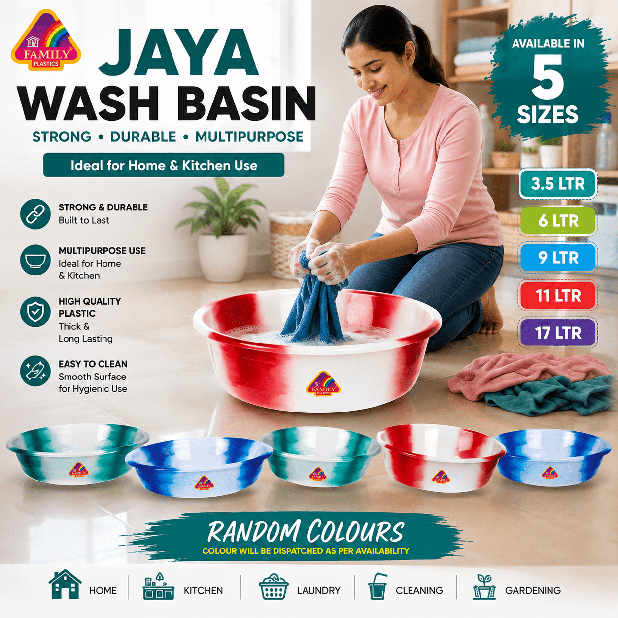 TEMU Plastic Wash Basin – Multipurpose Household Washing Bowl For Laundry, Kitchen, Cleaning & Food Preparation | Heavy Duty Plastic | In 3.5l, 6l,