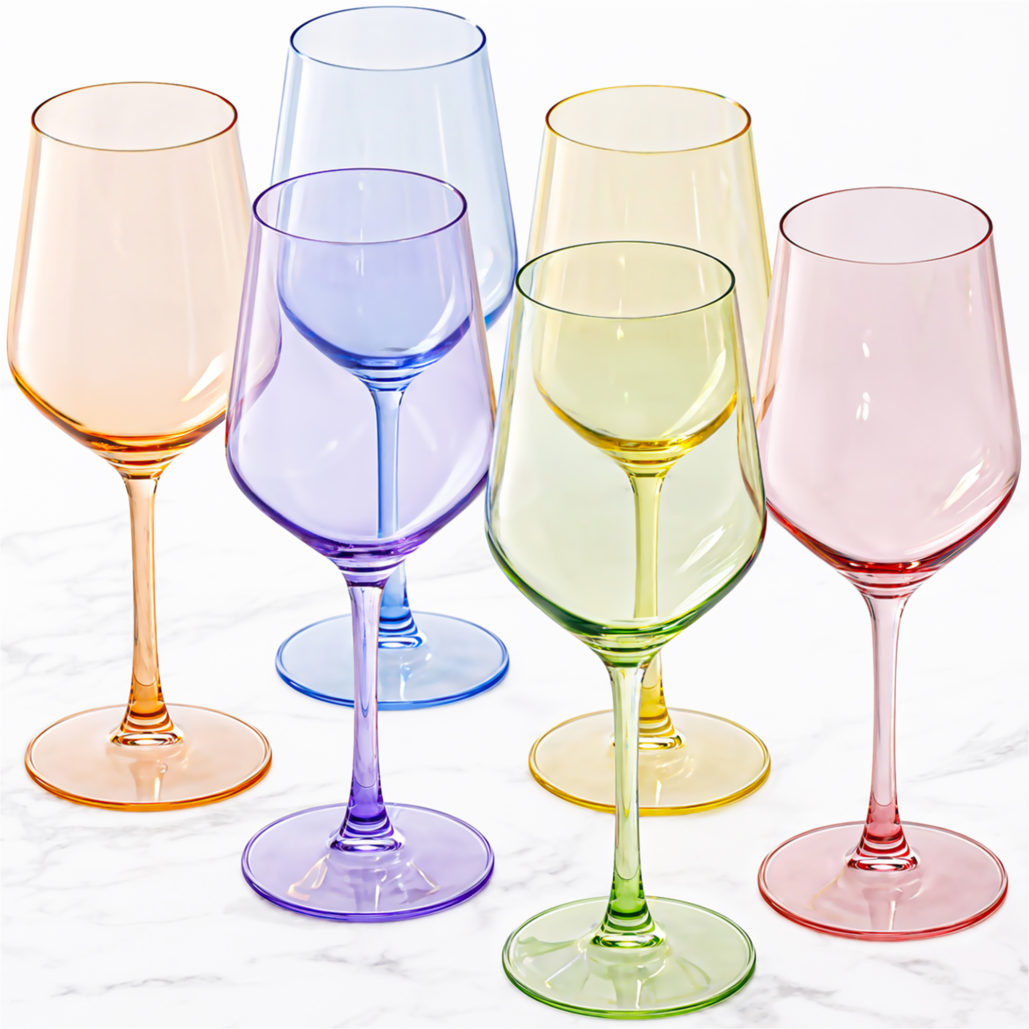 Image of 6pcs Wine Glass Set Made Of Colored Glass, 470 Ml - 6 Colorful Stem Glasses In 6 Colors, Elegant White Wine & Red Wine Glasses, Ideal For S, Water, And Refreshing Drinks