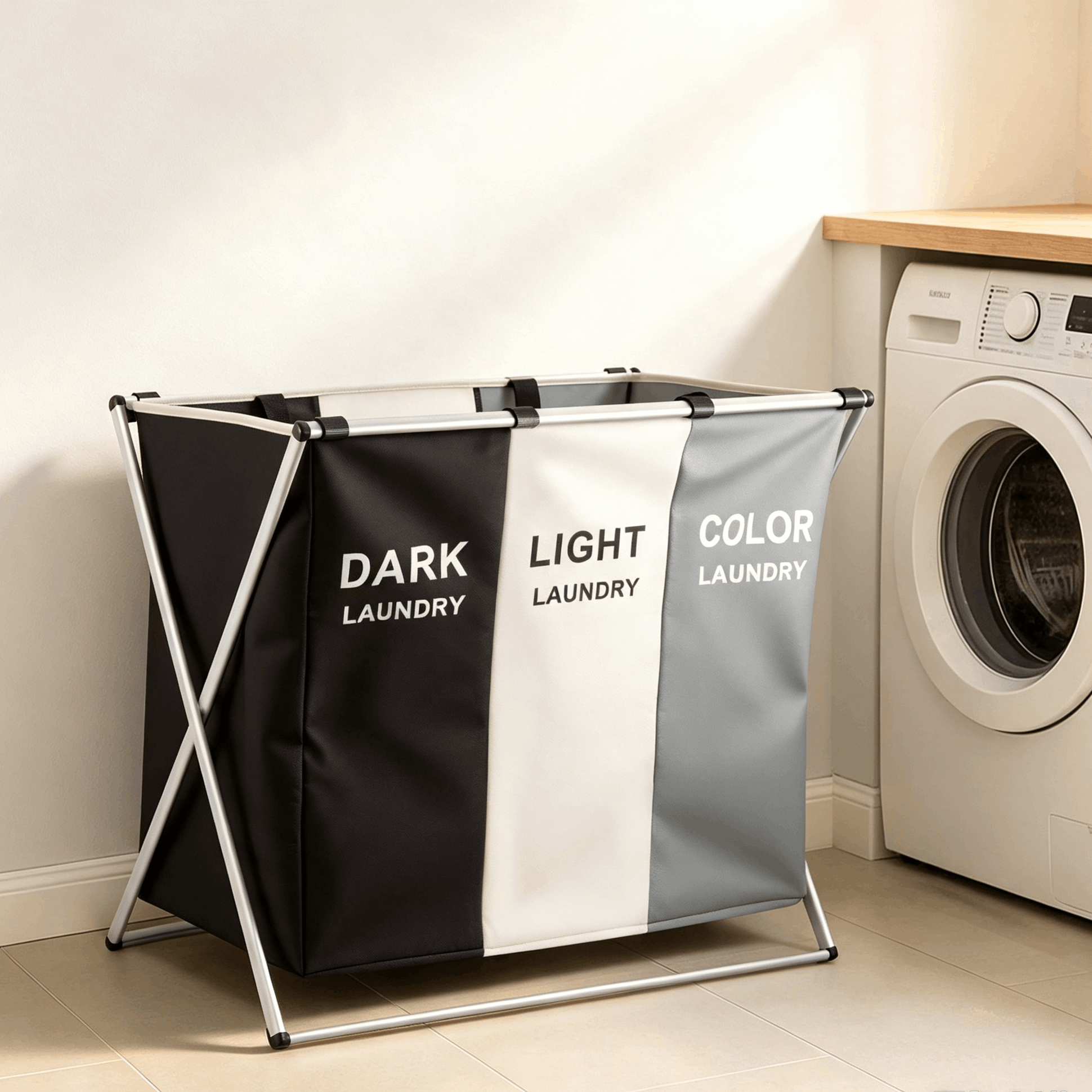 155l Laundry Basket With Shelf, 3-grid Foldable Sorting Laundry Hamper, Laundry Storage Bag With Lid, Suitable For Living Room, Bedroom, Bathroom, Home Organization