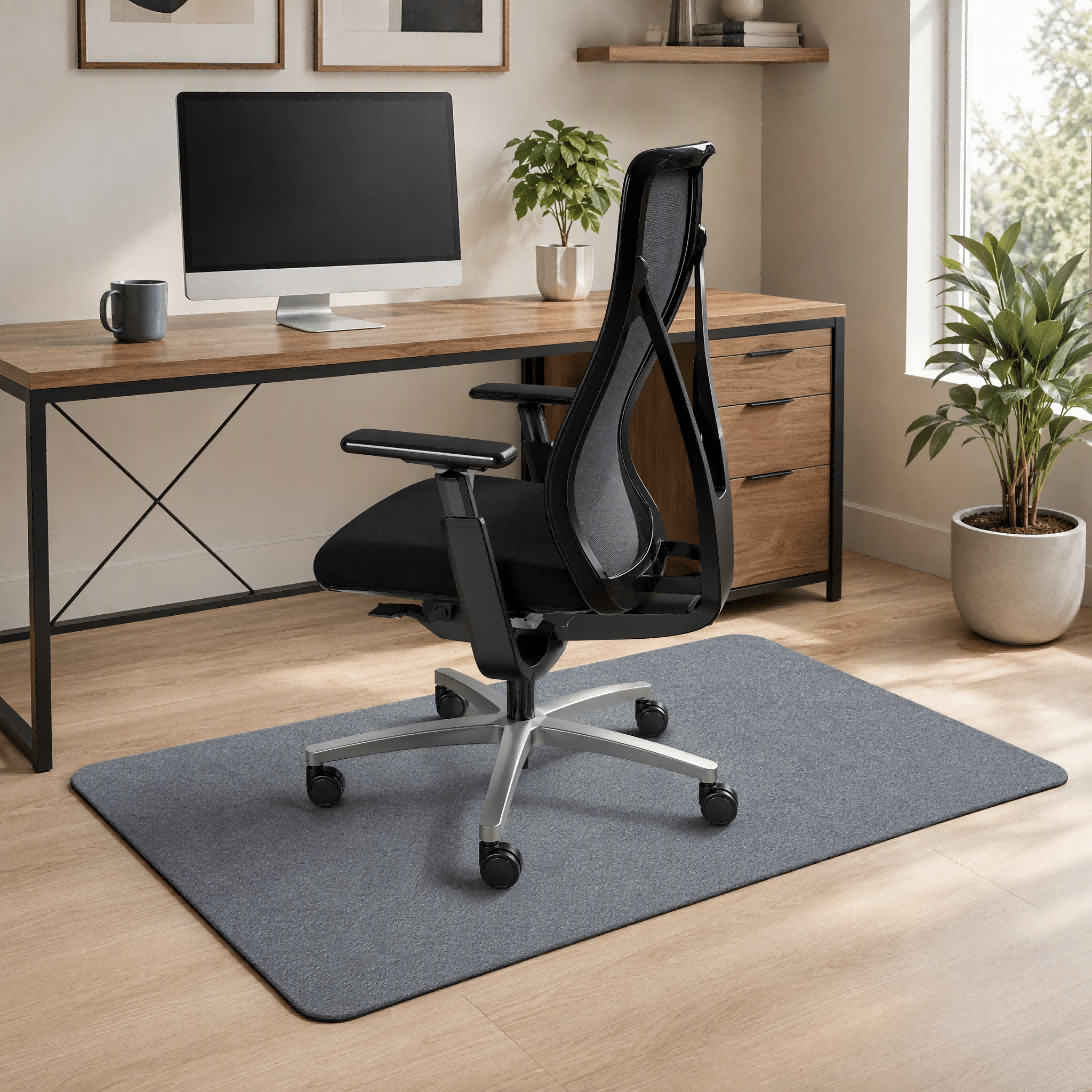 Image of Large Anti‑slip Office Chair Mat 35.4"×47.2", Black Rolling Desk Chair Carpet, Hardwood Floor Protector Mat For Home Office Computer Desk
