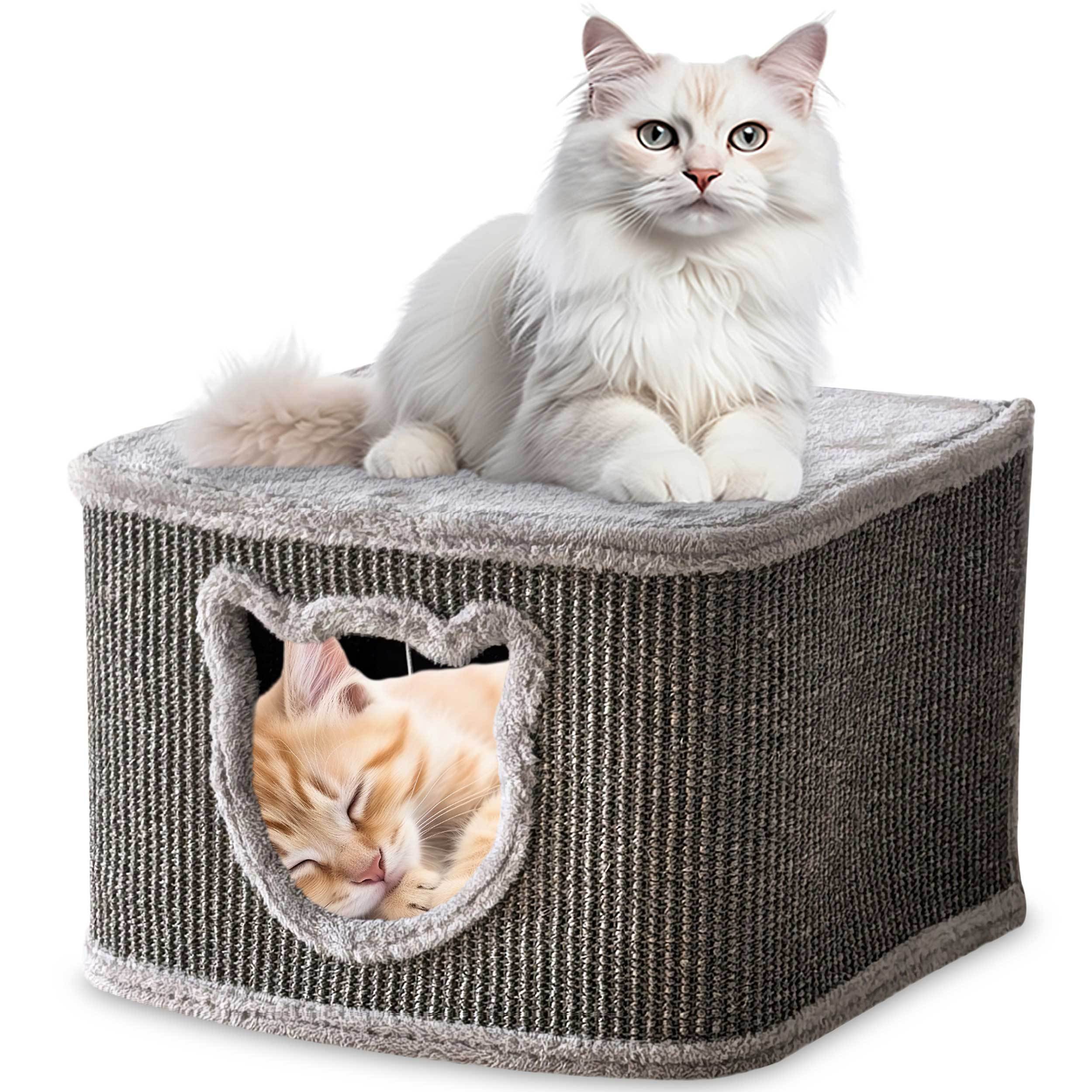 Image of Cozy Cat House With Sisal Walls And Plush Interior – Cat Cave And Scratching House For Indoor Cats With Integrated Play Ball, Non-slip Bottom, Pre-assembled, In 3 Colors, For Large And Small Cats Xxl