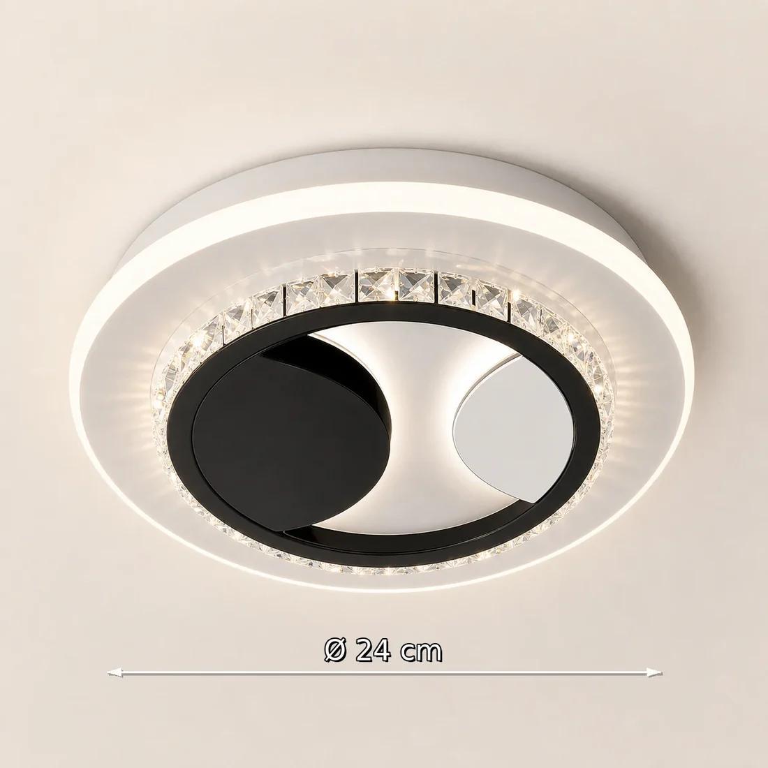 TEMU 2-year Warranty Lustra Led With Ariella Crystal 30w, Round, Cold/warm/neutral Light, Black, Diameter 24 Cm, Luminous Flux 2400lm, Height 6 Cm,