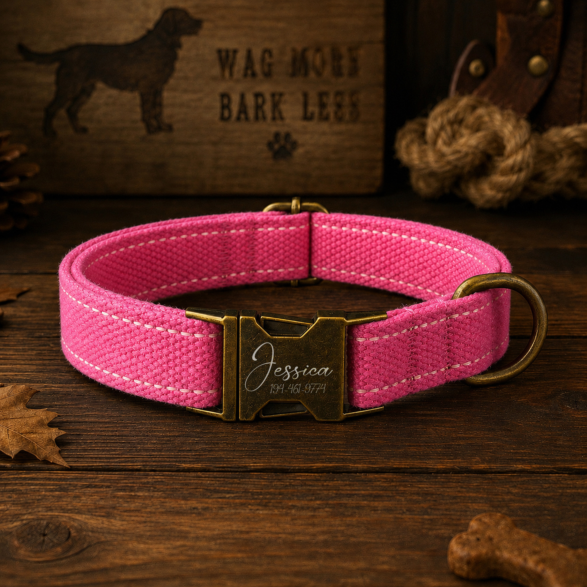 Image of Personalized Cotton Dog Collar - Reflective Strips Night Safety - Custom Engraved Metal Pet Id Collar - Soft Breathable Fabric - Adjustable For Small Medium Large Dogs
