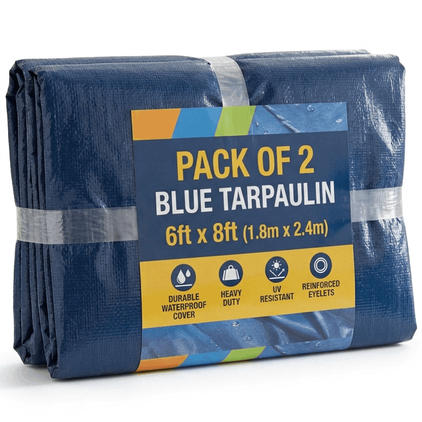 TEMU 2.4m X Blue Tarpaulin Pack Of 2 Waterproof Cover Sheet Heavy Duty Camping Sheet- Heavy Duty, Easy To Wash -pe Material, Reinforced Corners With