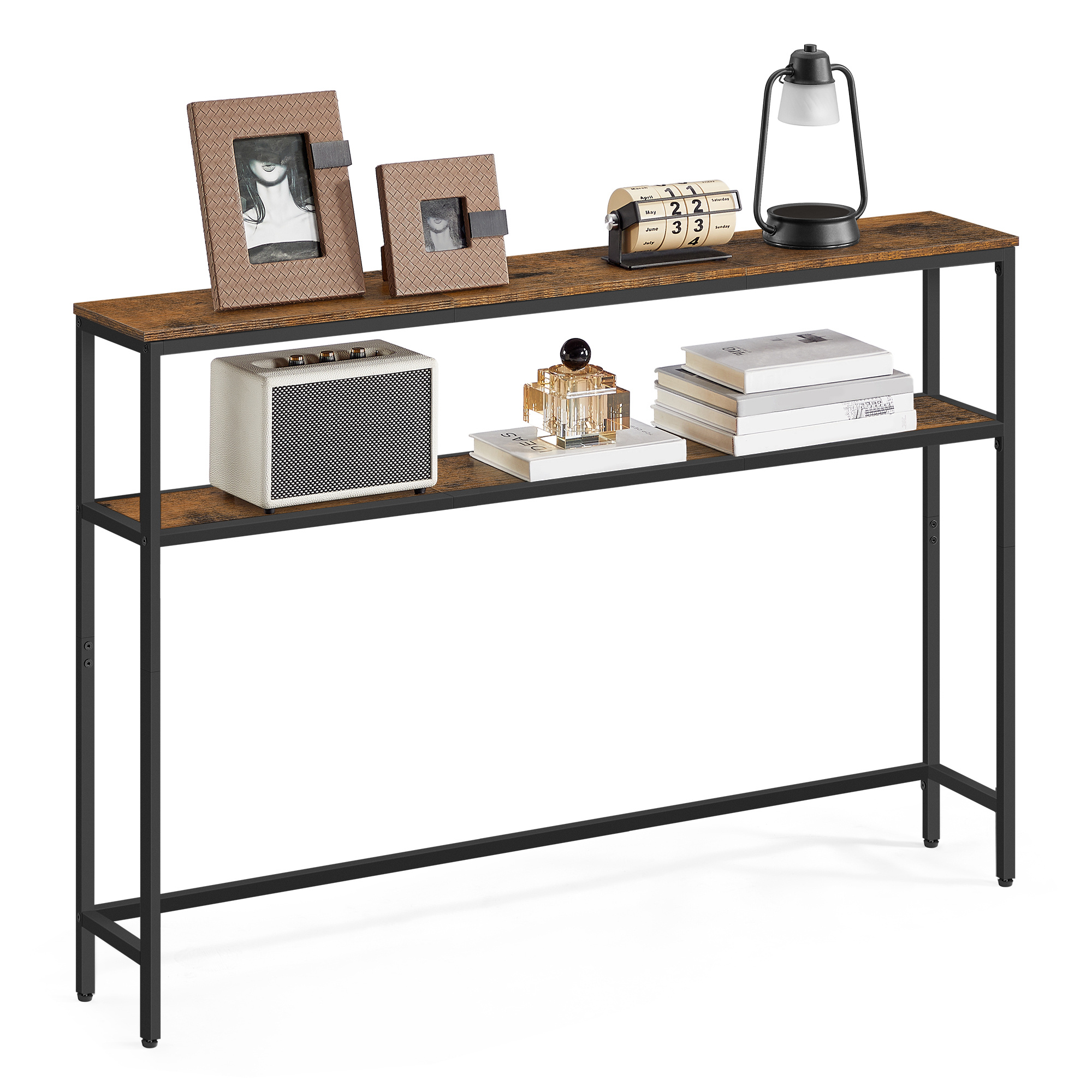 TEMU Mesa Consola, Mueble Recibidor con 2 Estantes, 120 x 20 x 80 cm, Marrón y Negro
