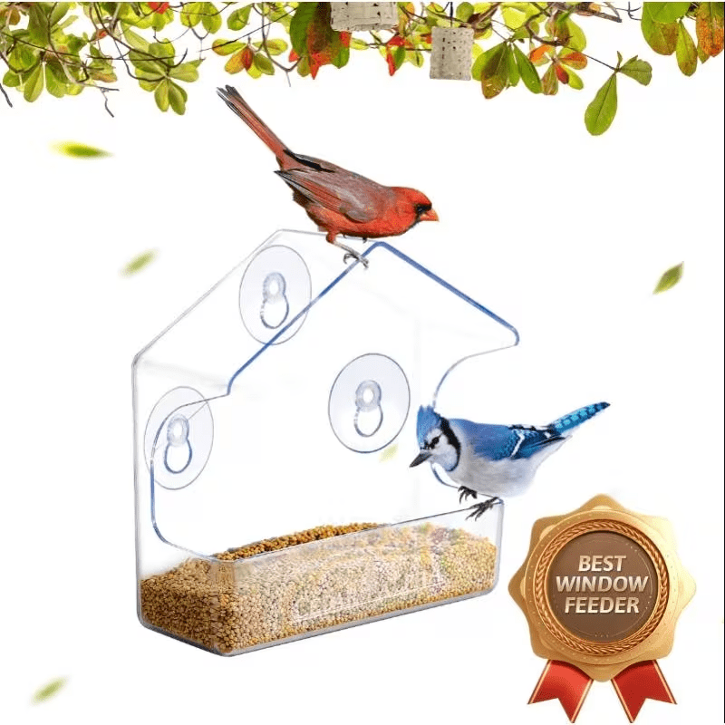 TEMU 1pc Window Bird Feeder For Outside Clear Plastic Window Bird Feeder With Strong Suction Cups, Transparent Bird Feeder, Window Birdhouse, Without