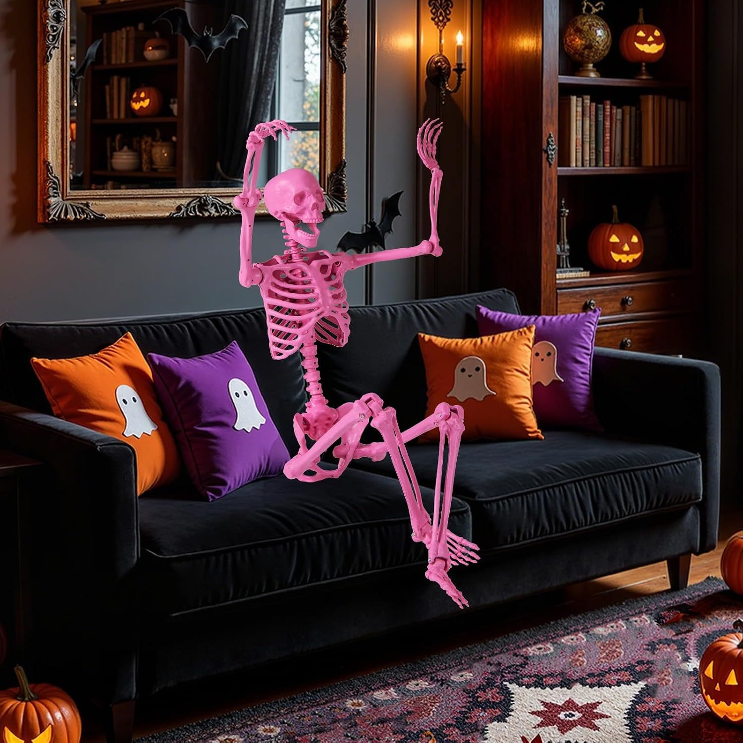 Image of Halloween Skeleton 160 Cm, Decorative Life Size Skeleton With 7 Movable Joints And Hanging Cord, Halloween Decoration Made Of Pp For Cemetery Decorations