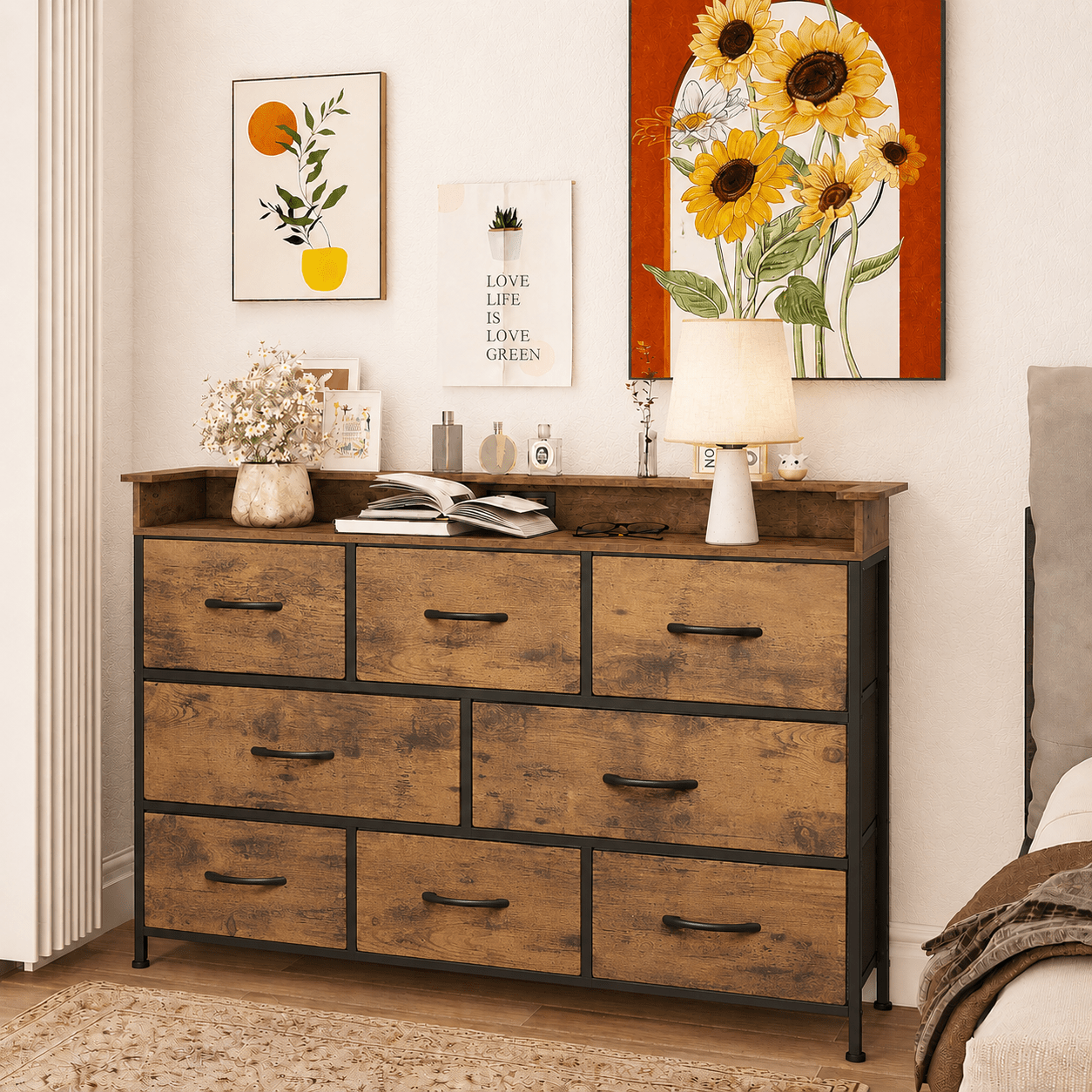 8-drawer Dresser For Bedroom, Storage Chest Of Drawers For Entryway, Closet, Living Room And Hallway, Sturdy , Wooden Top And Easy-pull Handles