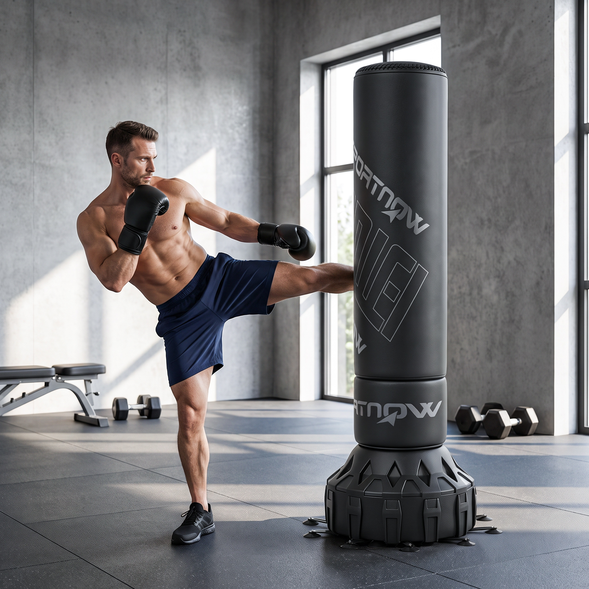 Image of Freestanding 180 Cm Punching Bag With Suction Cup Base, Shock-absorbing Gloves, Kickboxing Bag, Boxing Trainer For Adults And , Strength Training, Mma Home Gym
