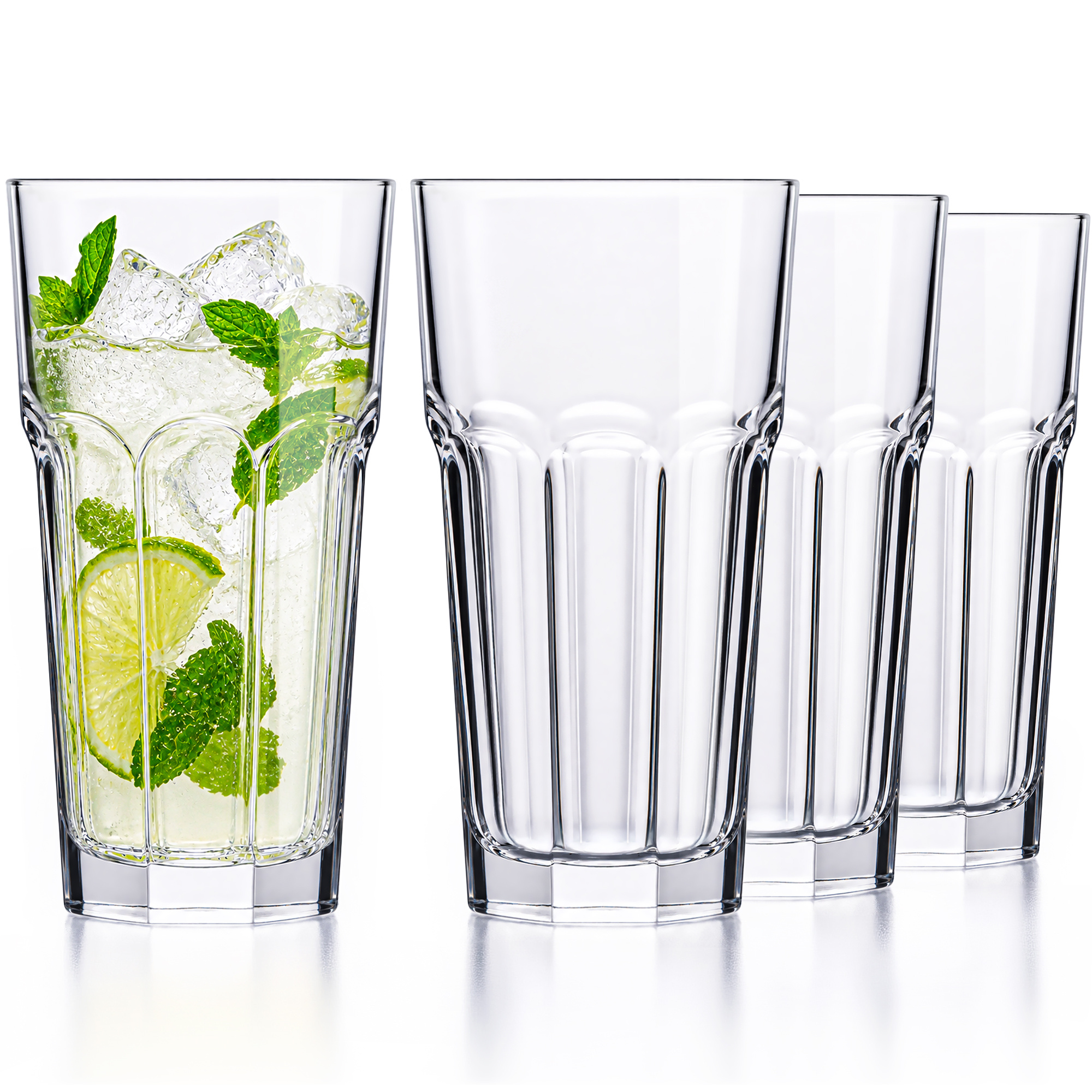 Image of Drinking Glasses Set Of 4/8 Glasses Set 620 Ml Water Glasses Dishwasher Safe Made Of Transparent Glass, Ideal As Long Drink Glasses For Juice, Beer, Milkshake, Bubble Tea.