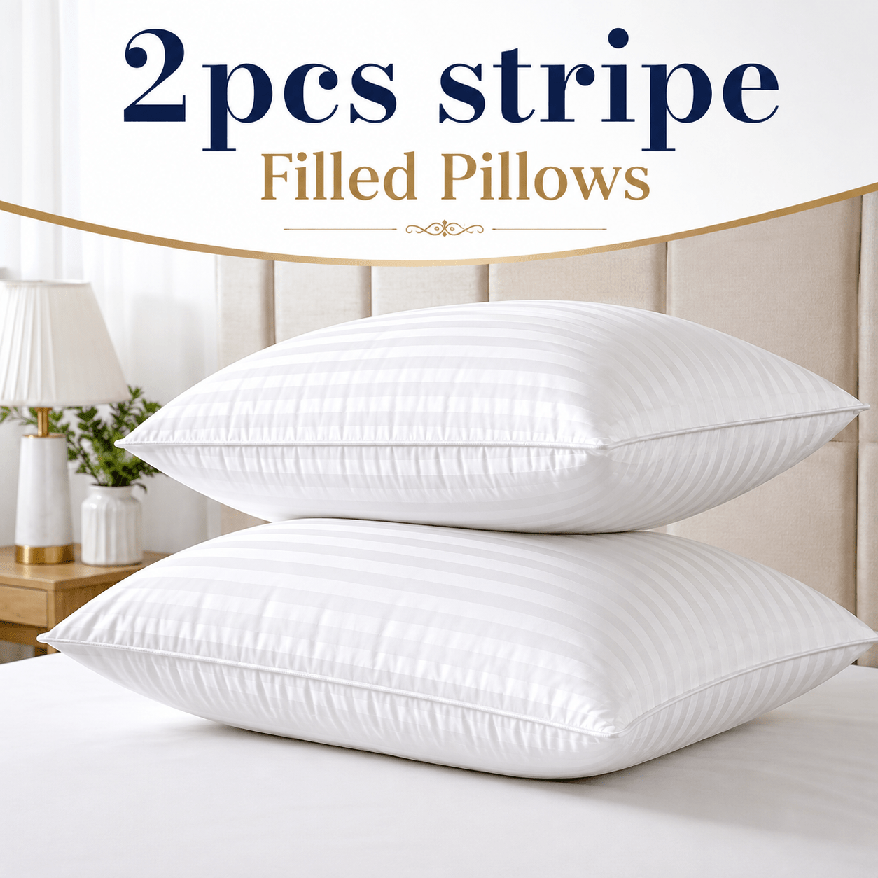 TEMU 2pcs - Soft Breathable, Hollow Fiber Deep Filled Stripe Pillow Core, 50 X 75cm Bed Pillow, All Season Multipurpose, Perfect For Bedroom,