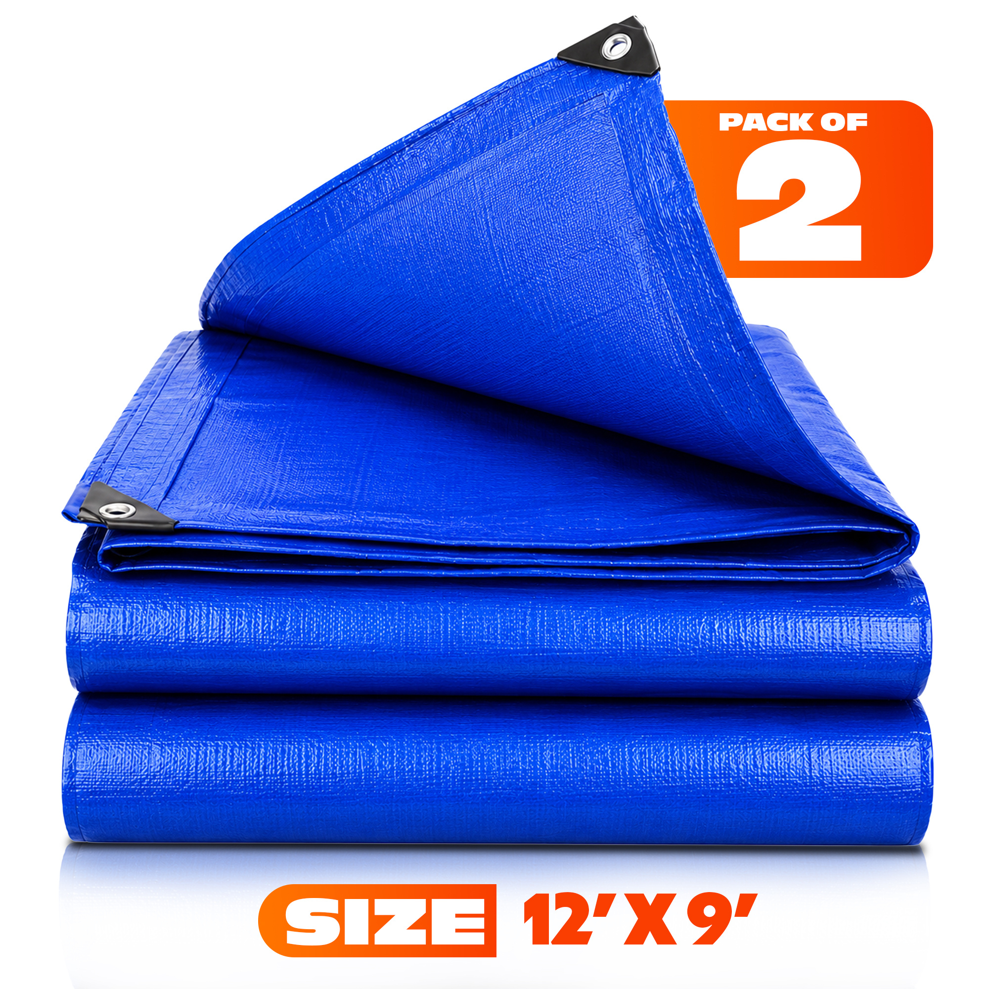 TEMU Pack Of 2 Heavy Duty Waterproof Tarpaulin 3.5m X 2.6m (12ft X 9ft), Blue 80 Gsm Pe Cover With Reinforced Corners & Metal Eyelets