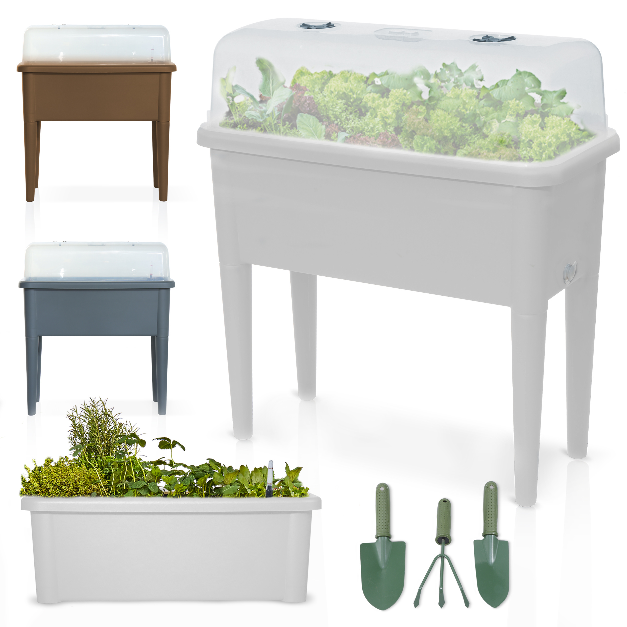 Image of Elevated Bed Made Of Plastic With Lid 76 .5 X 37 Cm - Early Bed And Planter Box With Cover, 2 Adjustable Ventilation , Water Level Indicator, And Floor System, Including 3pcs Garden Tool Set.