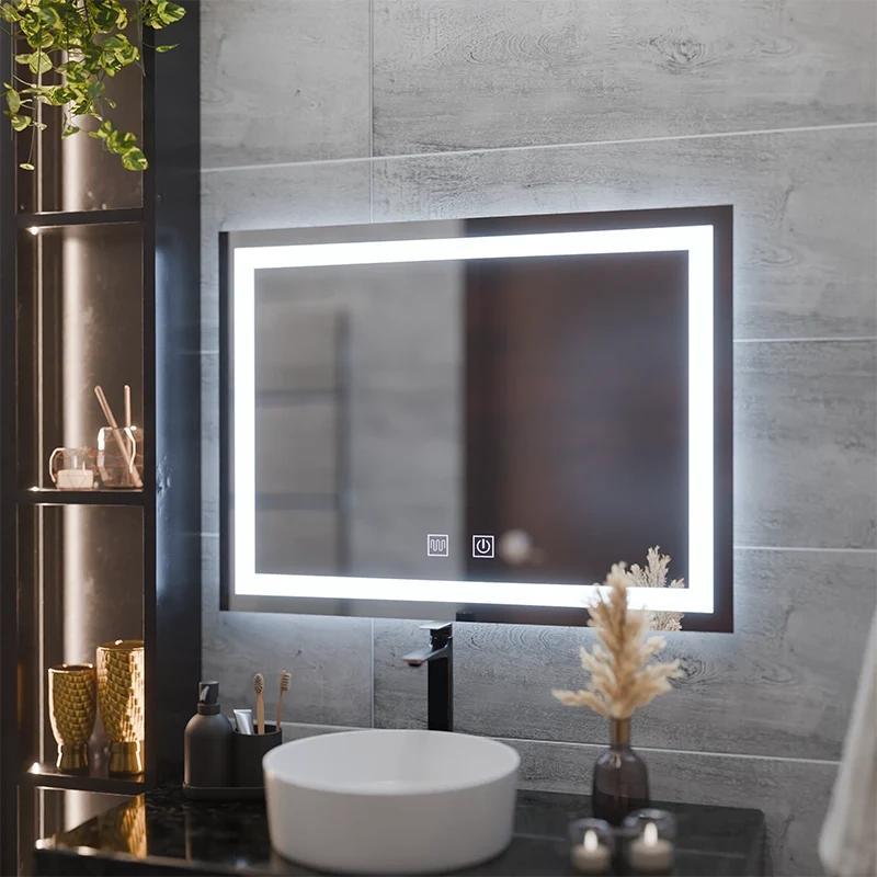 TEMU Espejo LED rectangular con garantía de 2 años, 80x60cm, RADIANTE Touch, antivaho, regulable, altura 60 cm, 6000k, ancho 80 cm, largo 80 cm,