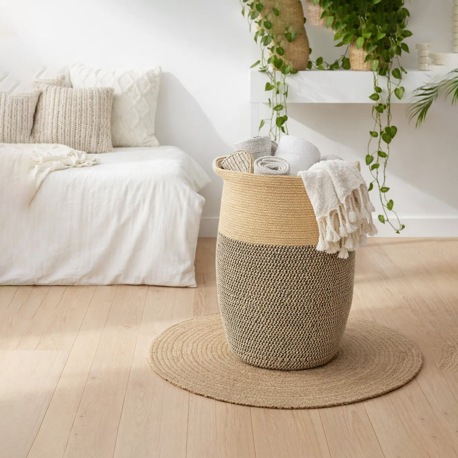 Large Laundry Basket (105 L, 65 X 45 X 35 Cm) – Tall, Decorative Storage Basket With Long Handles ( Suitable As A Shelf Or Laundry Basket)
