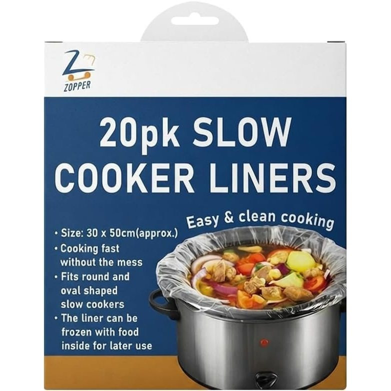 TEMU Zopper Slow Cooker Liners 20 Pack, 30 X 50cm Large Disposable Cooking Bags For Round & Oval Slow Cookers, Mess Free Food Preparation, Easy Clean