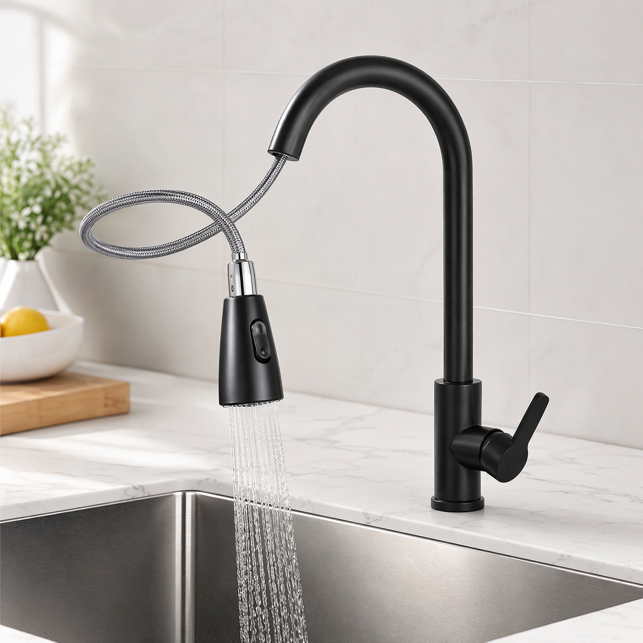Black Pull Down Kitchen Faucet, 304 Stainless Steel High Arc Single Handle Sink Faucet, Water Tap For Kitchen, Bar, Laundry And Bathroom