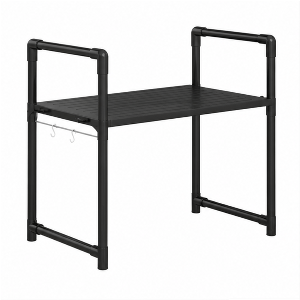 TEMU Microwave Shelf 50.5x51x27 Cm With Hooks, Black Kitchen Organizer