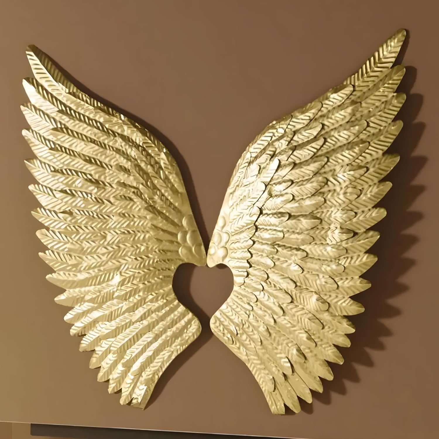 Image of Wing Metal Wall Decoration "wings" In Golden, 2pcs Of Wings, 72 Cm High, Metal Decoration For Living Room Wall