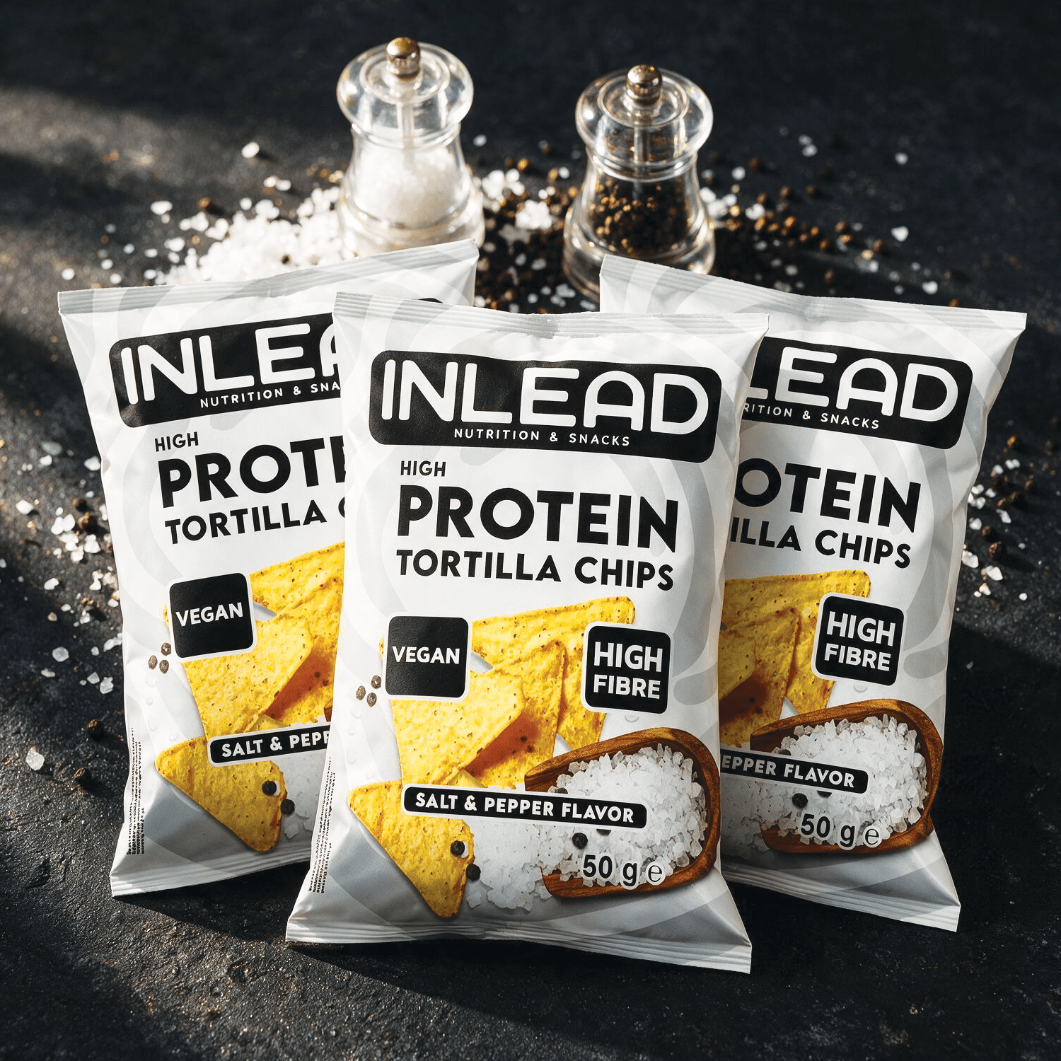 Image of 3rd Pack - Inlead High Protein Tortilla Chips Salt & Pepper 3x50g