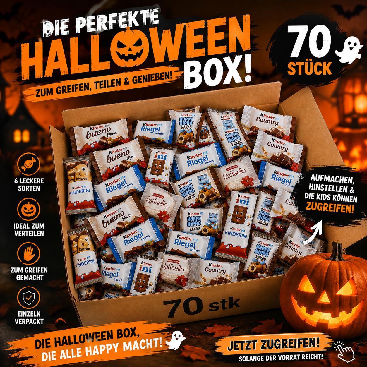 Image of 70pcs Of Halloween Chocolate Mix - Kinder Bueno, Riegel, Country, Happy Hippo, Kinderini & Raffaello - Individually Packaged