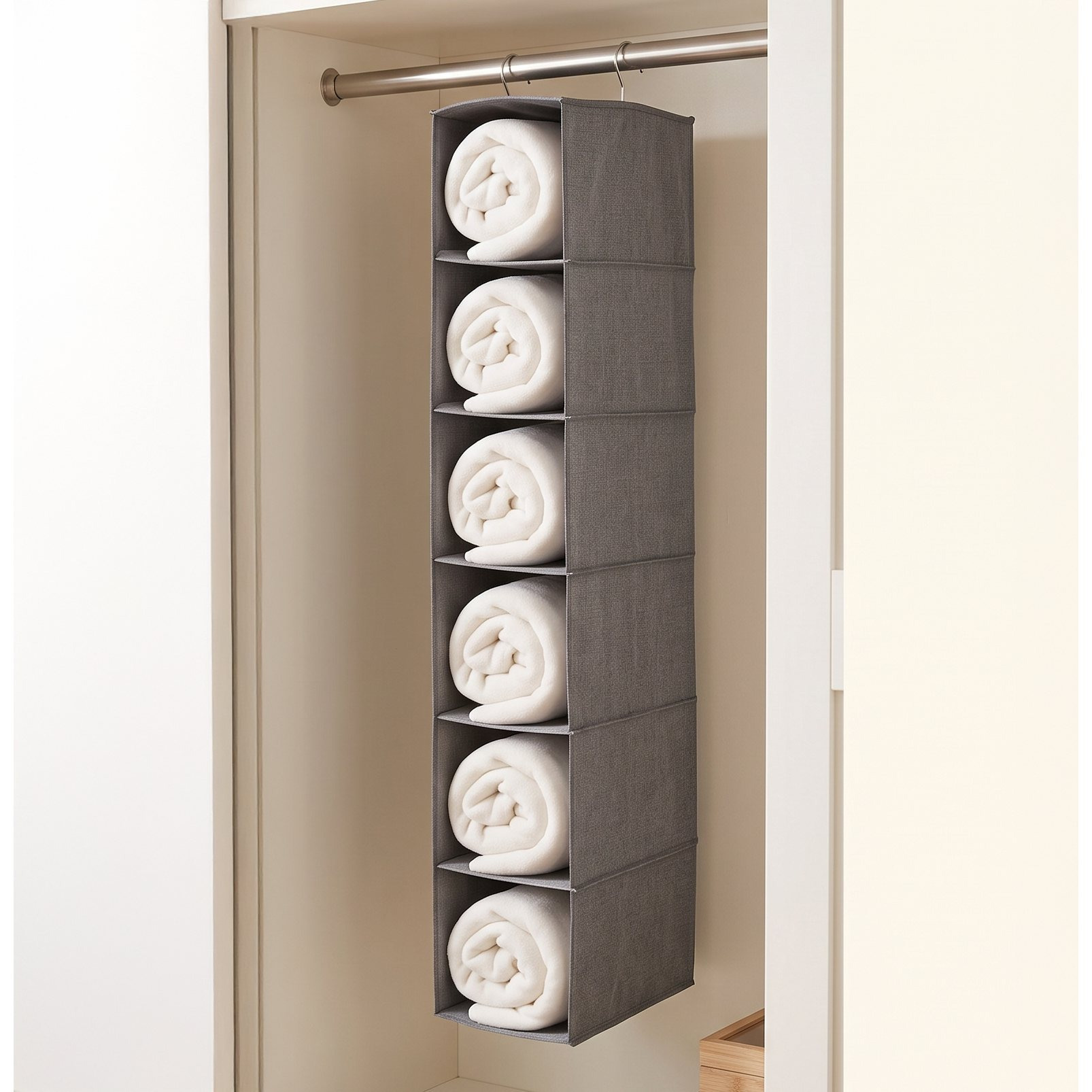 TEMU Organizzatore Appendibile per Armadio 6 Ripiani �� Portaoggetti Pieghevole in Tessuto, Salvaspazio per Vestiti, Asciugamani e Accessori, 15x30x80