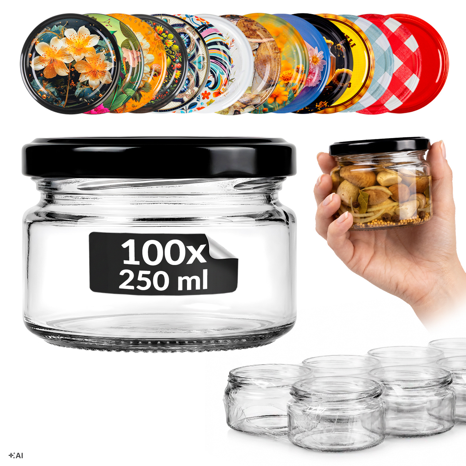 50/100 Pcs. Glass Jars For , Honey, Jam, Mushrooms, Candles - Glass Jars 250 Ml 0.25 L With Lids