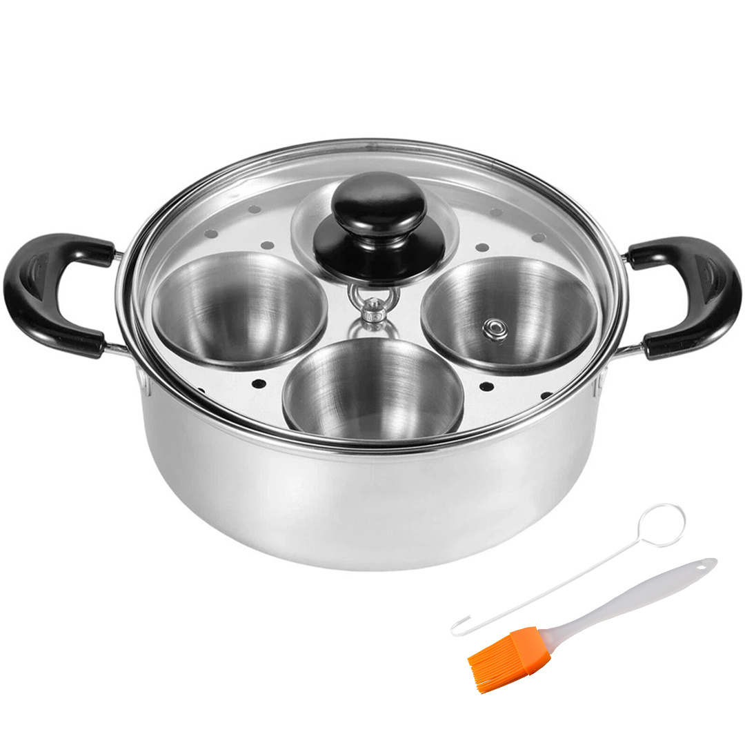 TEMU Poached Egg Maker Pot, Stainless Steel Egg Poaching Pan With 4 Cups, Glass Lid, Induction Hob Compatible For Perfect Cooking