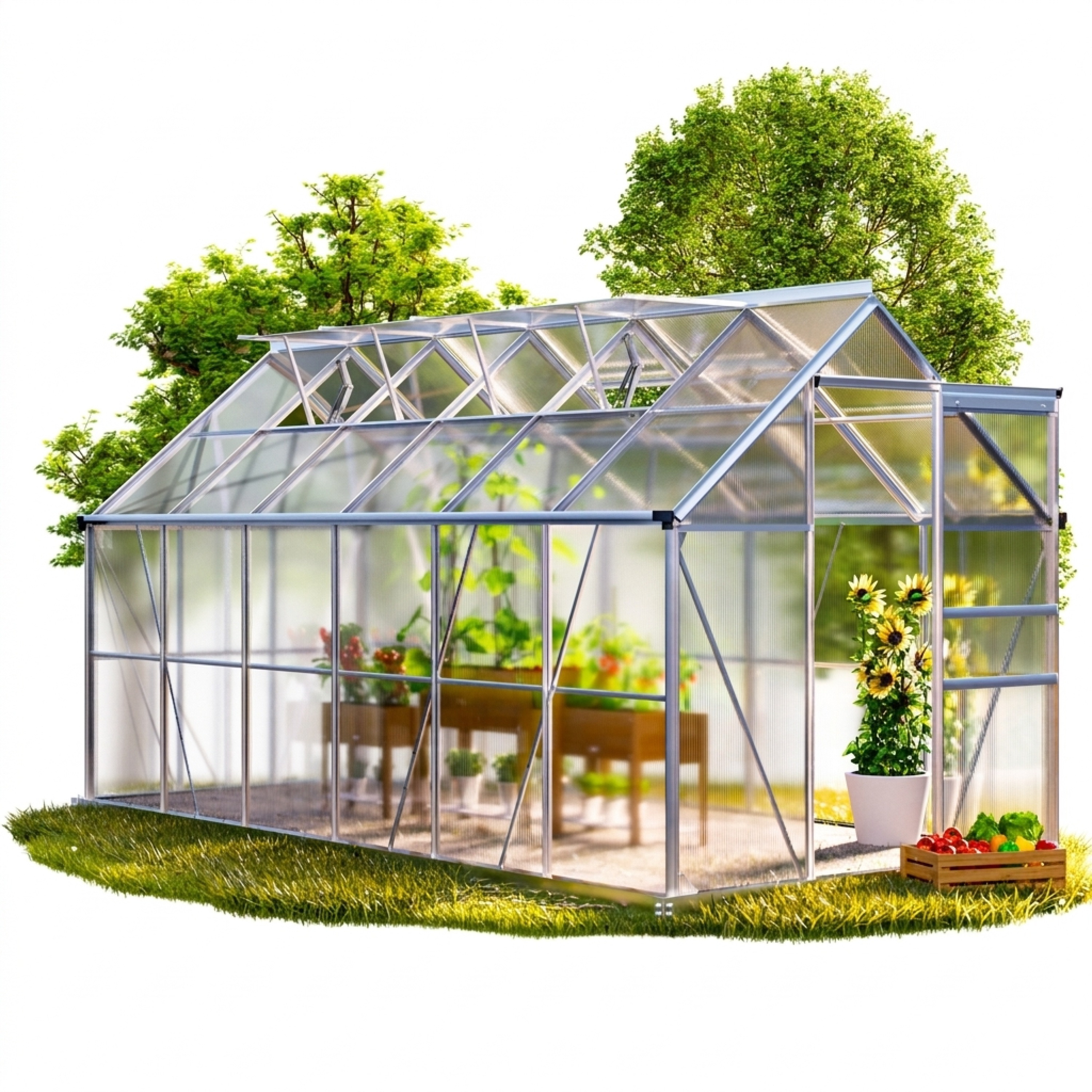 Image of Aluminum Greenhouse 380x190cm, 7.2m², 11.73m³, Includes 4 Roof Windows, , Greenhouse, Seedling House, Garden, Cold Frame