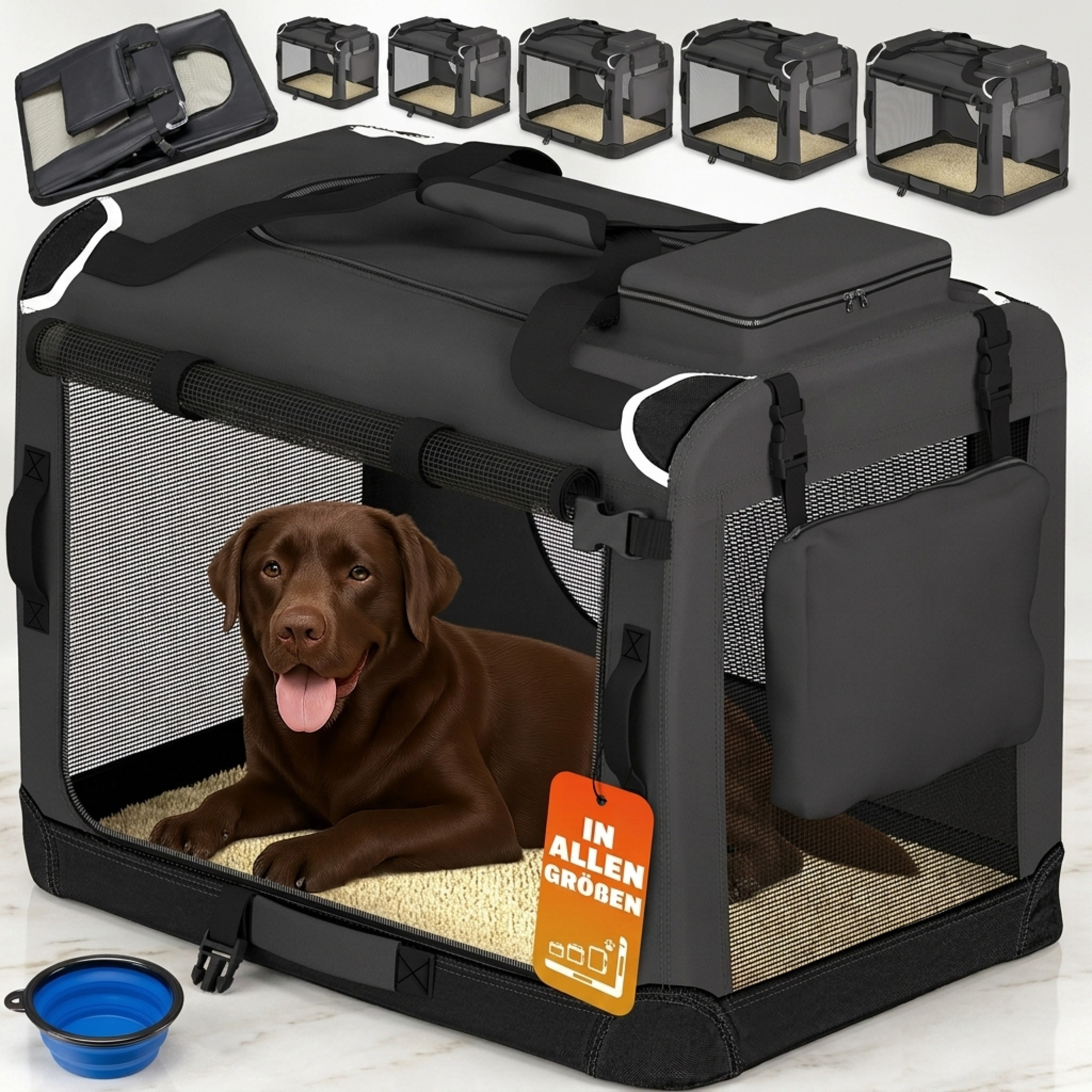 Image of Xxl Foldable Dog Crate 90x60x66cm, Breathable, Durable, Easy To Clean, , For Dogs And Cats, Carrying Bag