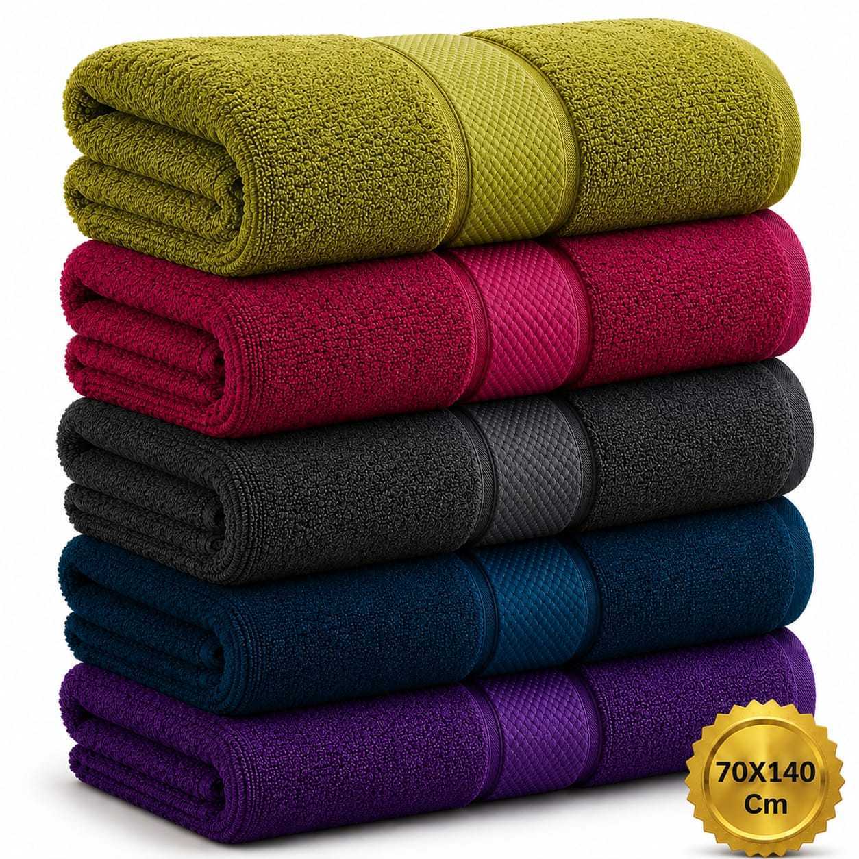 TEMU 1Pcs Toalla de Ducha 70x140 cm 100% Algodón – Toalla de Baño de y Absorbente, Color Liso Teñido, Secado Rápido para Uso Diario