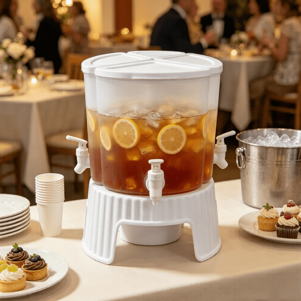 TEMU 3 Compartment Beverage Dispenser For Juice, 360° Rotating Drink Dispenser With Tap, Iced Tea, Lemonade & Cold Drinks, Water Jug For Parties And