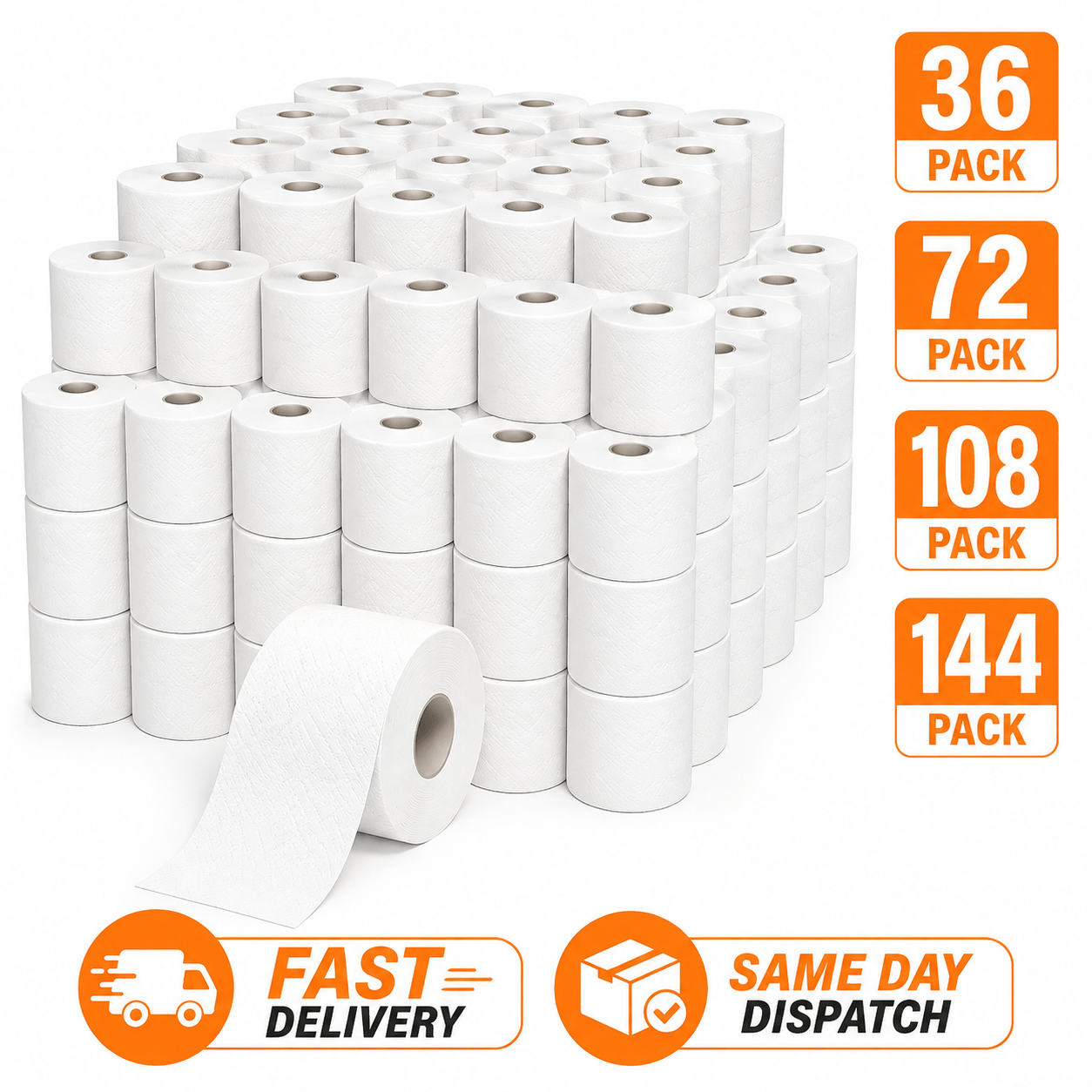 TEMU Manodu Toilet Rolls | 36 / 72 / 108 / 144 Pack Paper Towels | 2 Ply Soft Quilted Toilet Paper Towels Tissue Paper | Strong Absorbent White