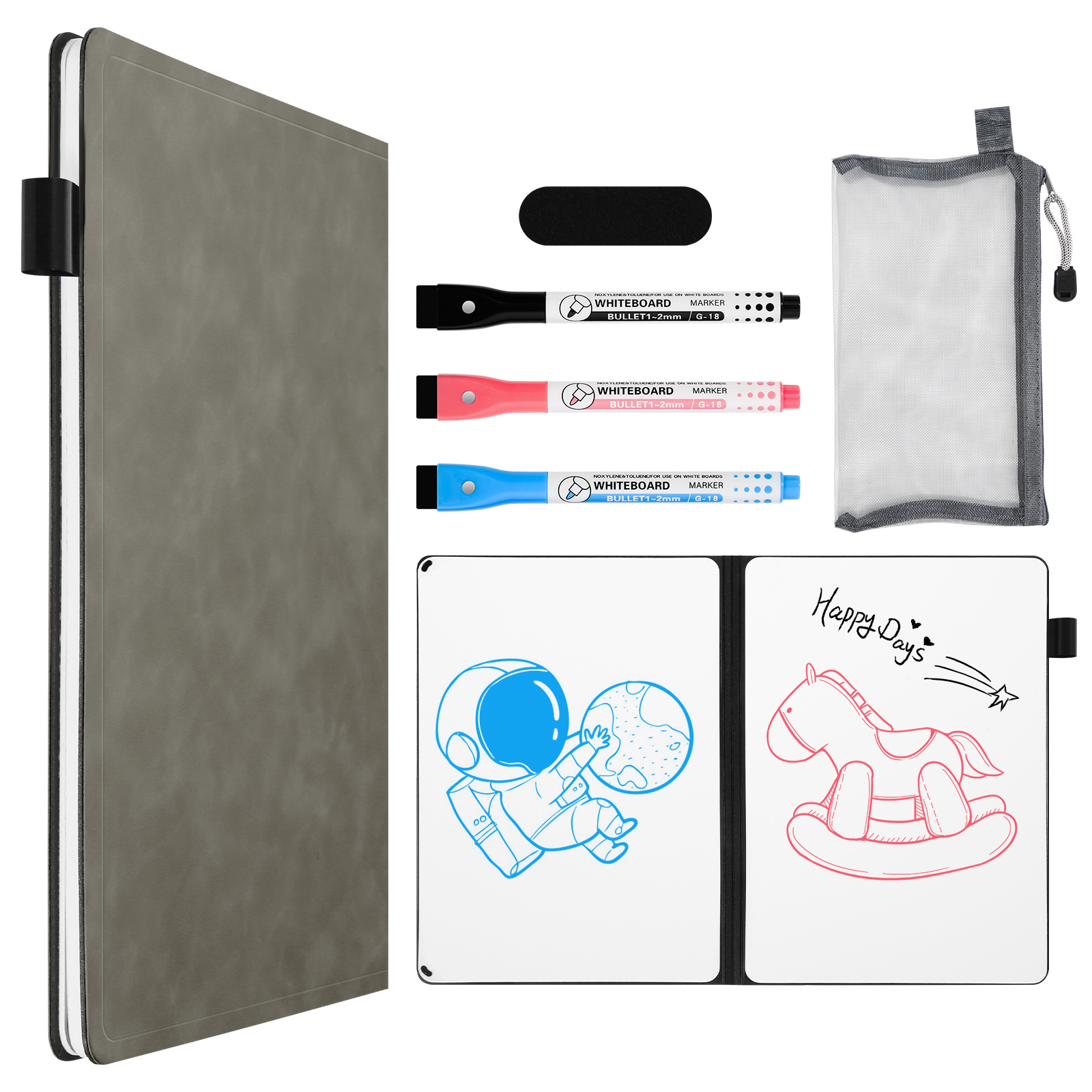 Image of 6-piece Set A5 Reusable Whiteboard Notebook – Portable Weekly Planner, Clean, Includes Pen And Cleaning Cloth, Reusable Pad For Office, Study, Vocabulary, Handwriting & Drawing