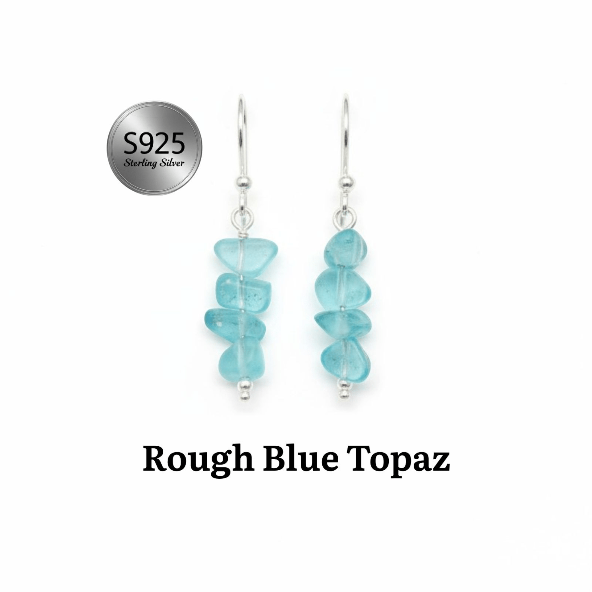 Women's 925 Sterling Silver Natural Rough Gemstone Dangle Earrings