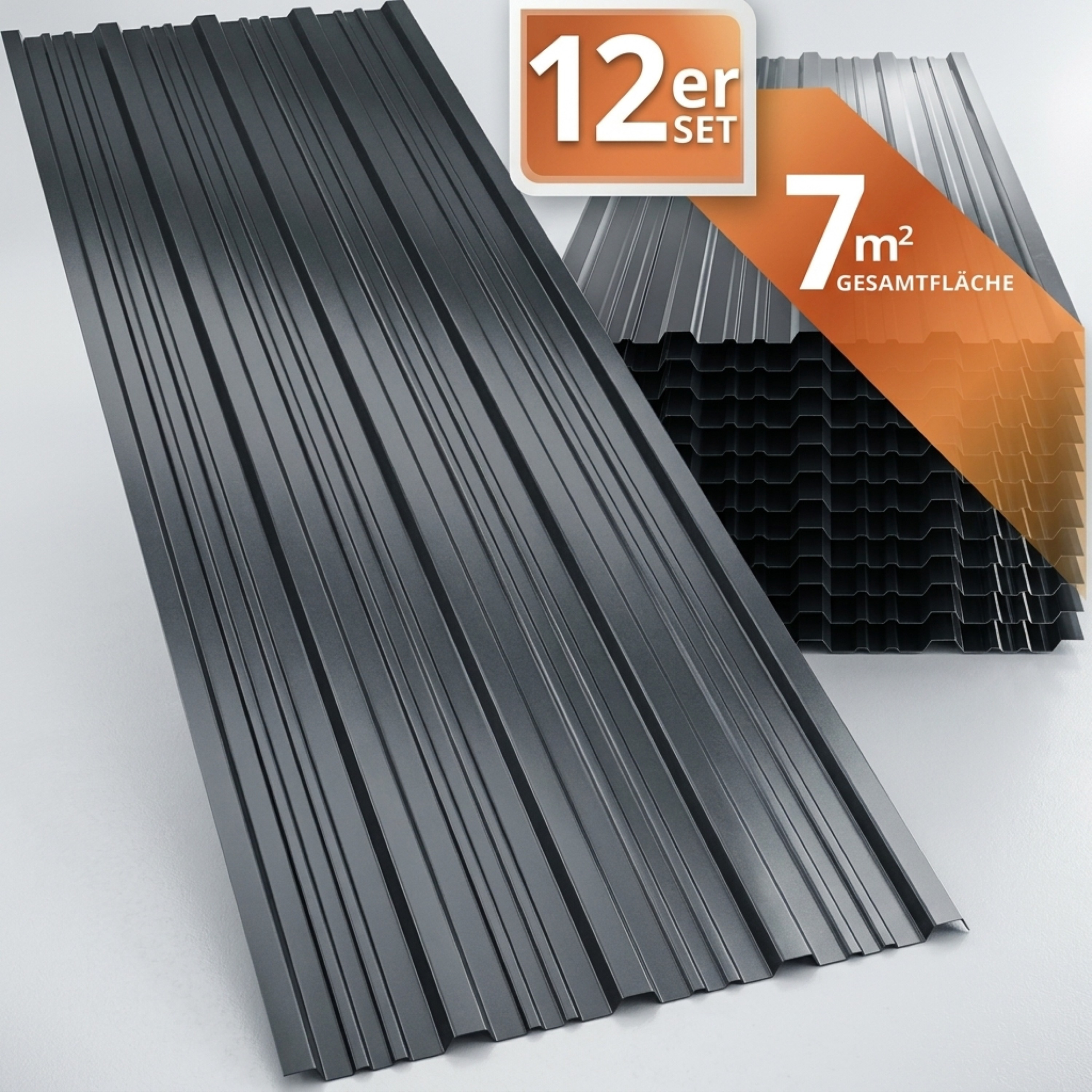 Image of Trapezoidal Roof Sheet 12x 129x46cm, 7m², Galvanized, Roofing Sheet, Profile, Corrugated Metal, For Tool Shed, Carport