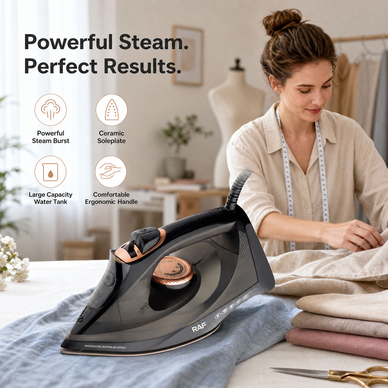 TEMU Steam Iron For Clothes, Powerful Steam Electric Iron With Ceramic Soleplate, Large Water Tank Adjustable Temp, Anti-drip Self-cleaning Vertical