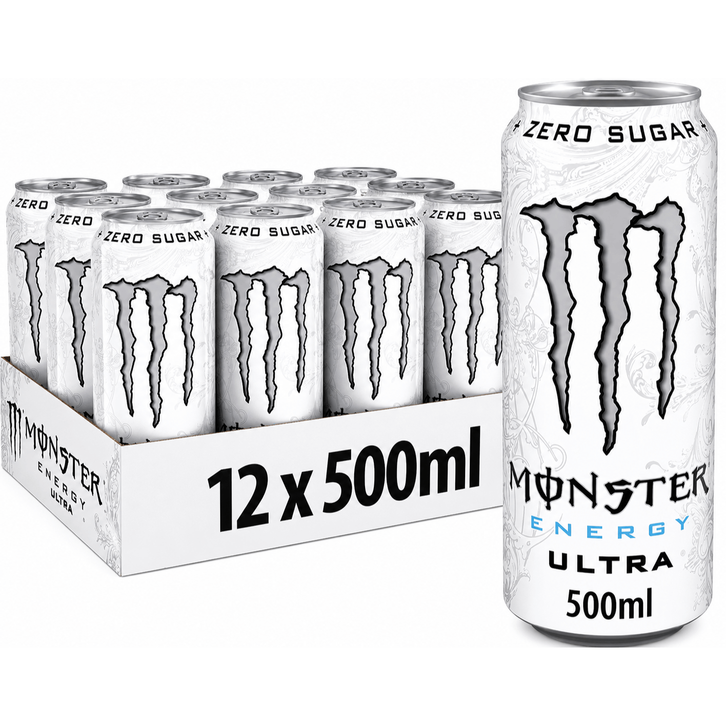 TEMU Monster Energy Ultra White (12 X 500ml) Energy Drink 500ml Cans Sugar Free Carbonated Energy Drink