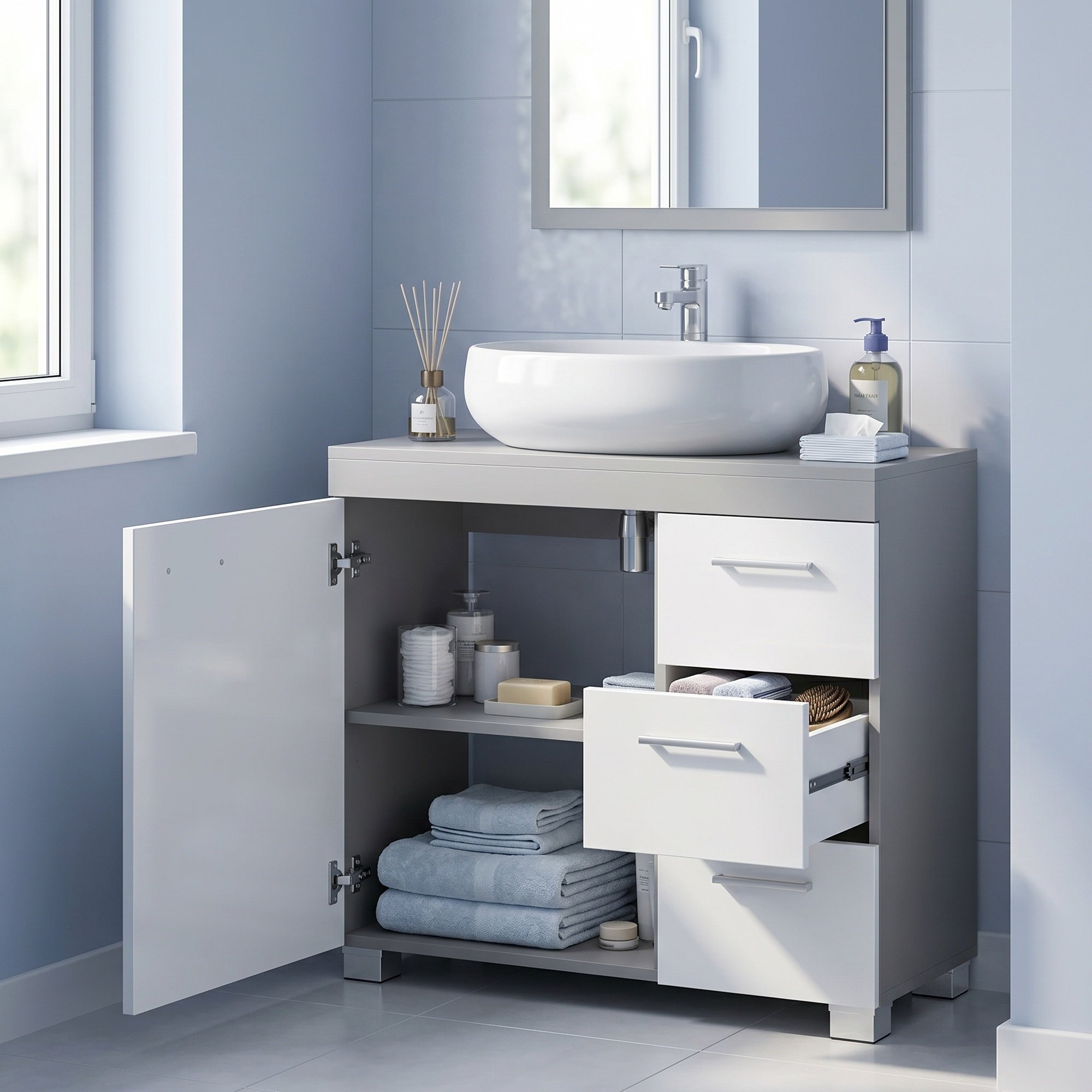 TEMU Bathroom Cabinet For Under The Sink With 3 Drawers And 1 Door, Adjustable Shelf, 70 X 30 .8 Cm