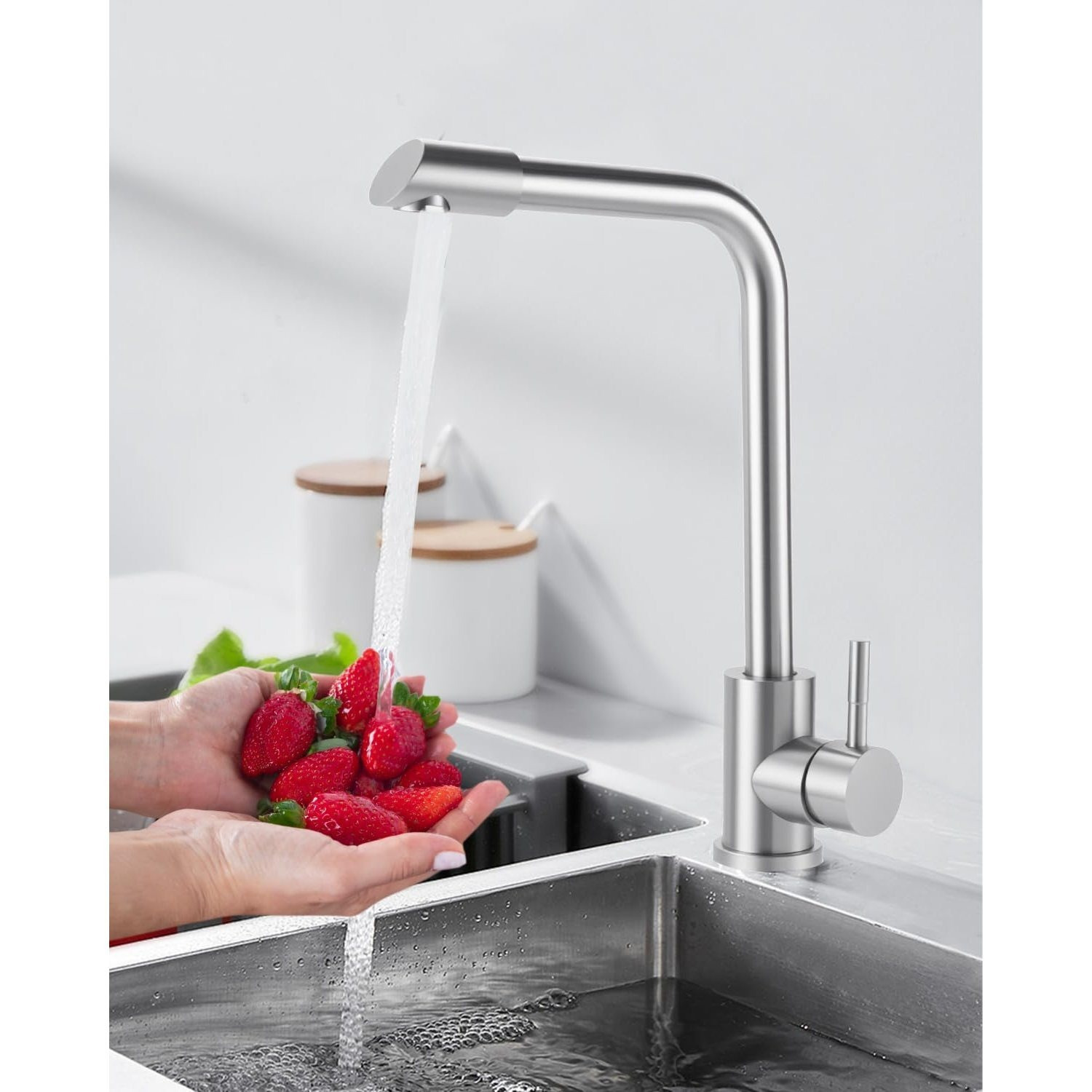 Image of Kitchen Faucet, 304 Stainless Steel Single Handle Sink Faucet For Kitchen