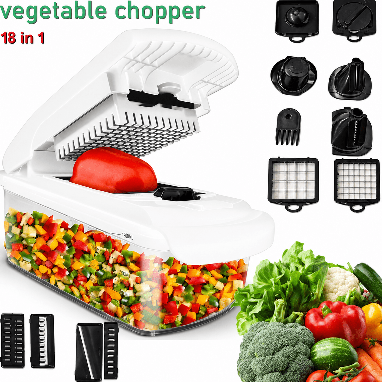 TEMU 18 In 1 Vegetable Chopper Fruit Salad Mandolin Slicer Food Dicer Cutter Peeler