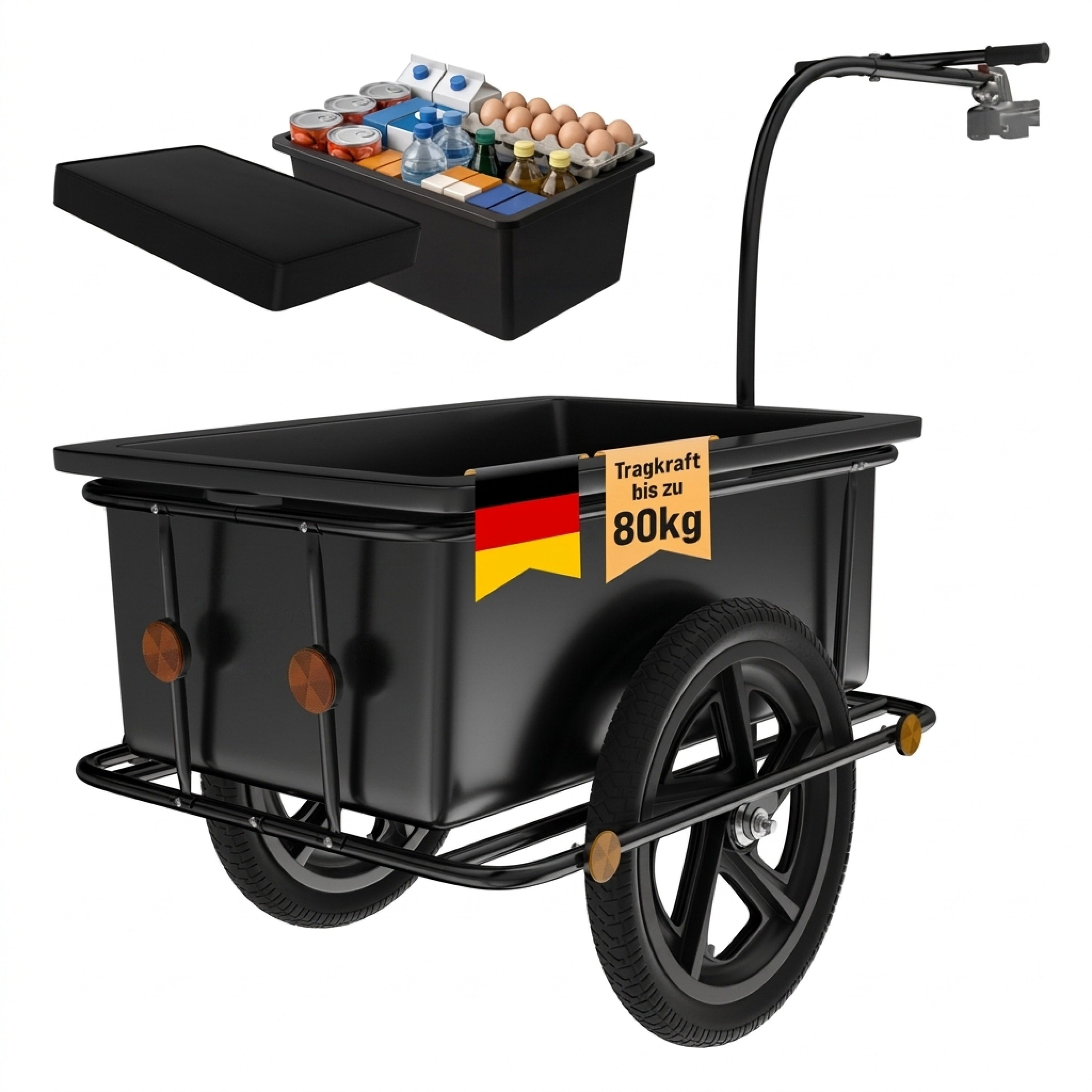 Bicycle Trailer With 90l Plastic Tub, Pneumatic Tires, 6-pack, 90 , Removable, 80kg, Plastic, Wheels, Cargo Trailer
